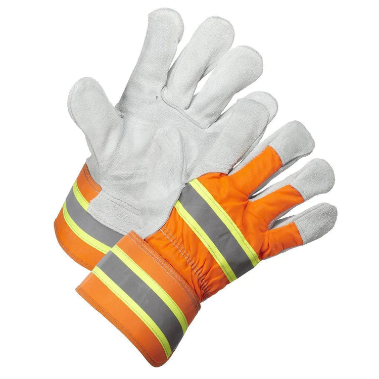 Forcefield Hi Vis Split Leather Work Gloves - High Visibility Safety Gloves for Construction, Warehouse & Outdoor Work - ANSI Compliant, Durable & Comfortable