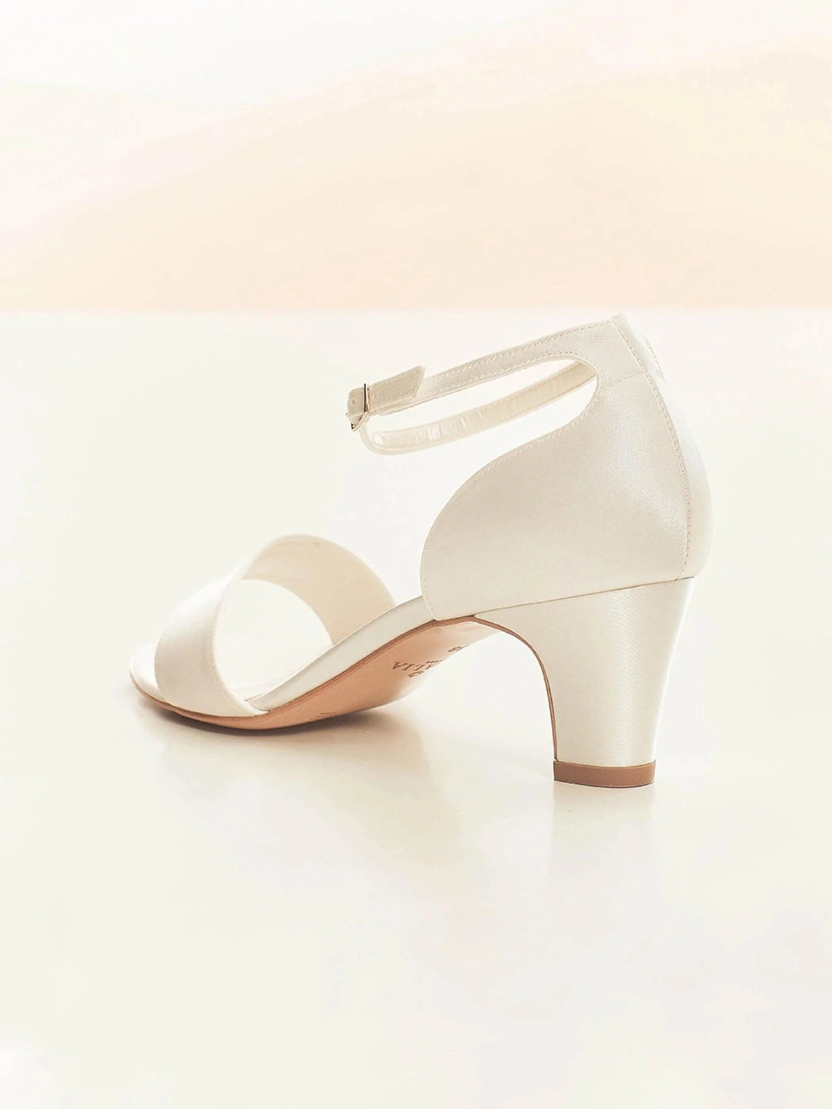 Ivory Satin Wedding Shoes for Bride - Low Block Heel Sandals with Ankle Strap | Perfect for Beach Weddings, Bridal Showers & Formal Occasions