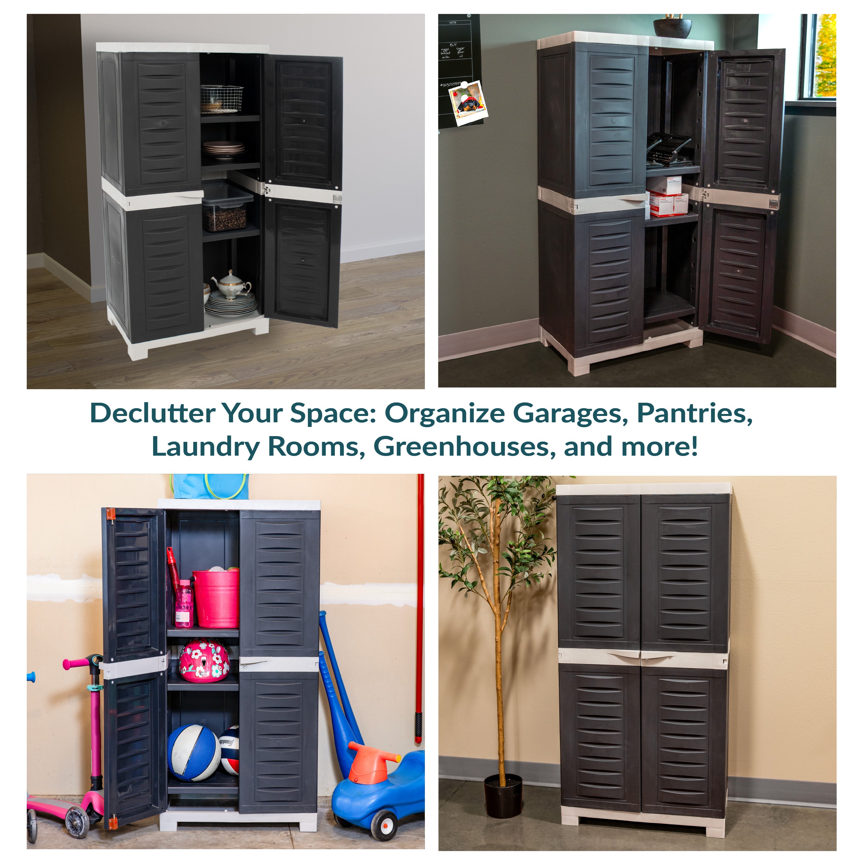 Lockable Plastic Storage Cabinet with 3 Adjustable Shelves - Heavy Duty Outdoor & Indoor Organizer for Garage, Patio, Shed, or Utility Room