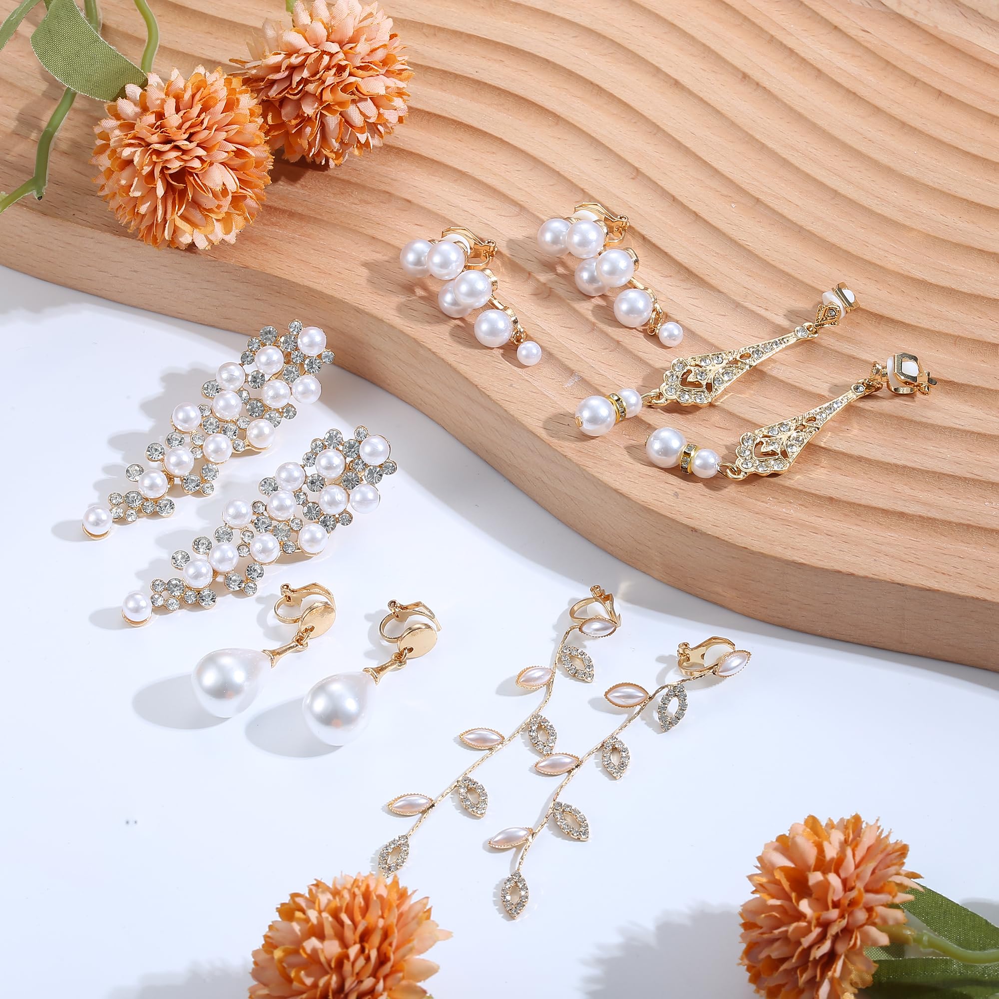 Elegant Silver Drop Pearl Clip-On Earrings for Women – Long Dangle Bridal Jewelry for Weddings, Parties & Special Occasions