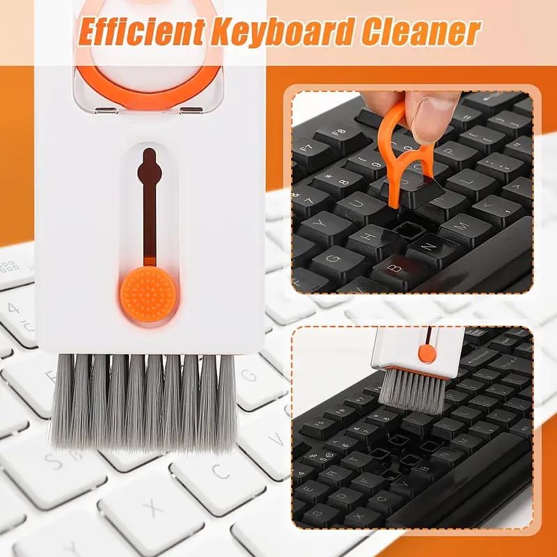 11-in-1 Keyboard Cleaning Kit - Professional Laptop & Electronics Cleaner Set for Keyboard, Cell Phone, Earbuds, Camera Lens & Computer Accessories | Includes Multifunctional Tools & Soft Brush (Orange) | Perfect for Home, Office & Travel Use