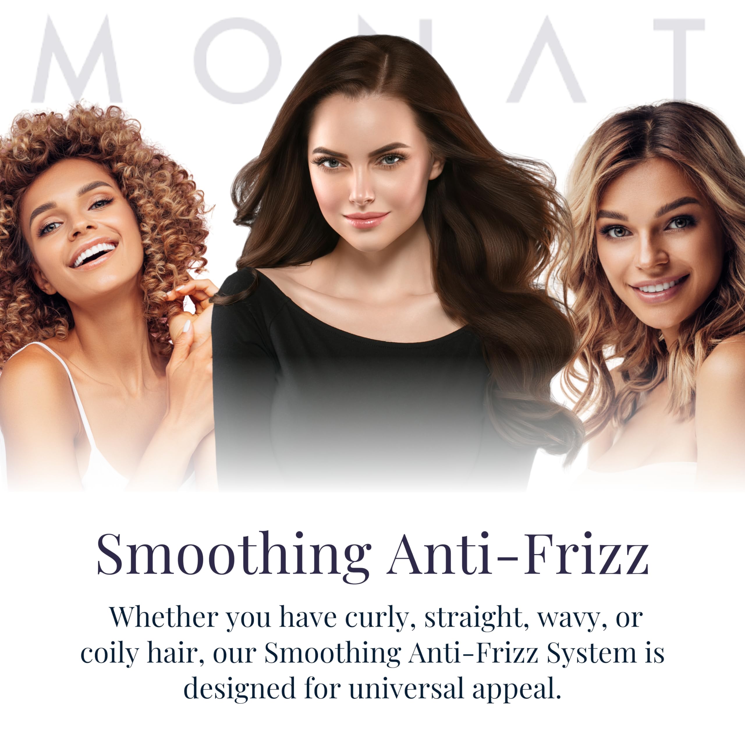 MONAT Smoothing Anti-Frizz Hair Care System - Frizz Resistant Shampoo, Conditioner & Styling Spray for Smooth, Shiny Hair - Professional Hair Therapy for Frizz Control & Blowout Styling - Perfect for Daily Use, Salon-Quality Results at Home