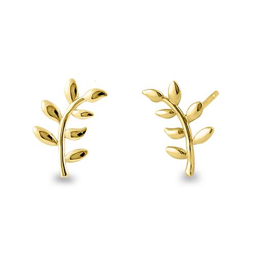 14K Solid Yellow Gold Trendy Branch Stud Earrings - Elegant Nature-Inspired Jewelry for Women, Perfect for Everyday Wear, Parties & Gifts