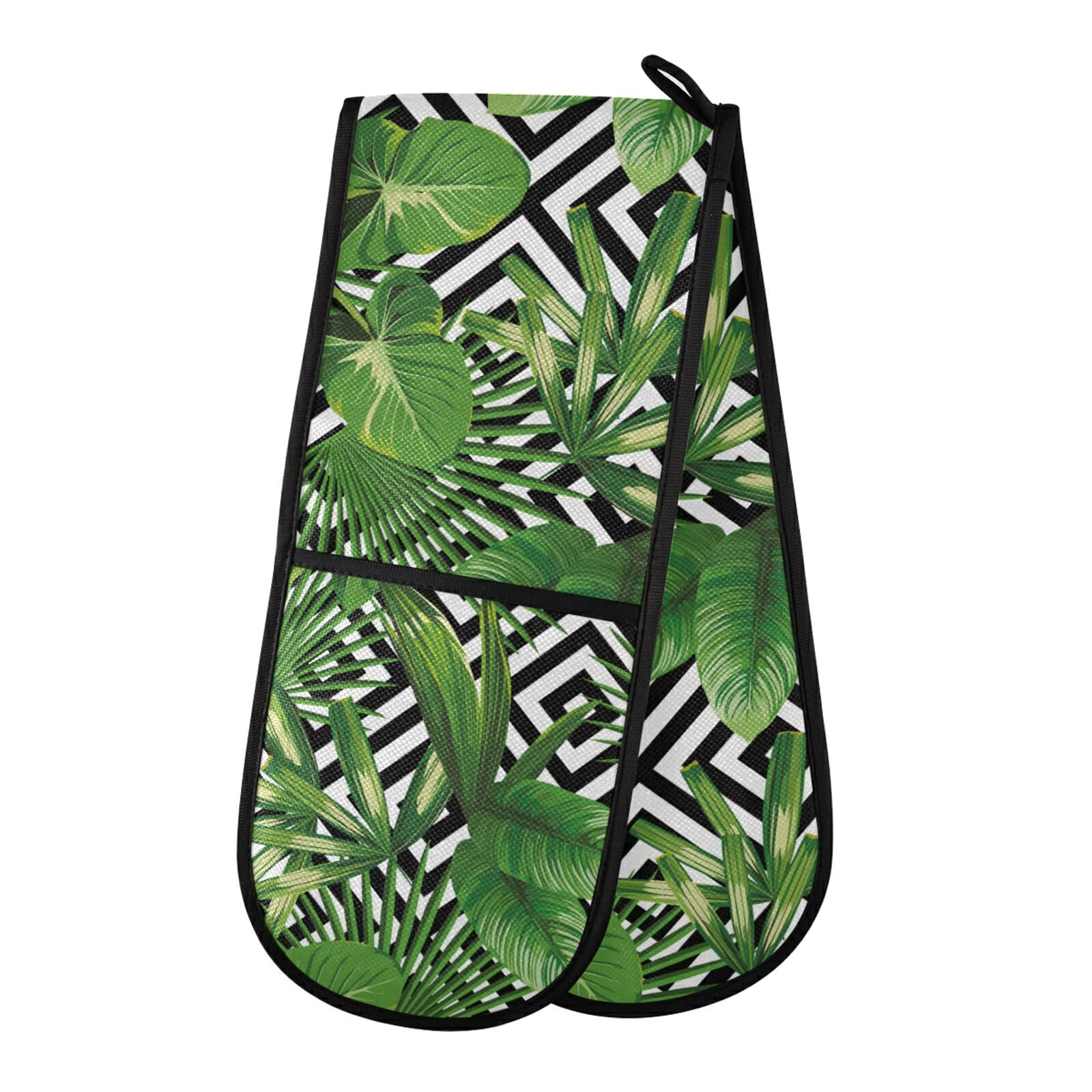 Susiyo Exotic Tropical Palm Leaves Geometric Double Oven Mitt - Heat Resistant Kitchen Gloves for Cooking, Baking & Grilling - Perfect for BBQ, Pot Handling & Hot Dish Serving