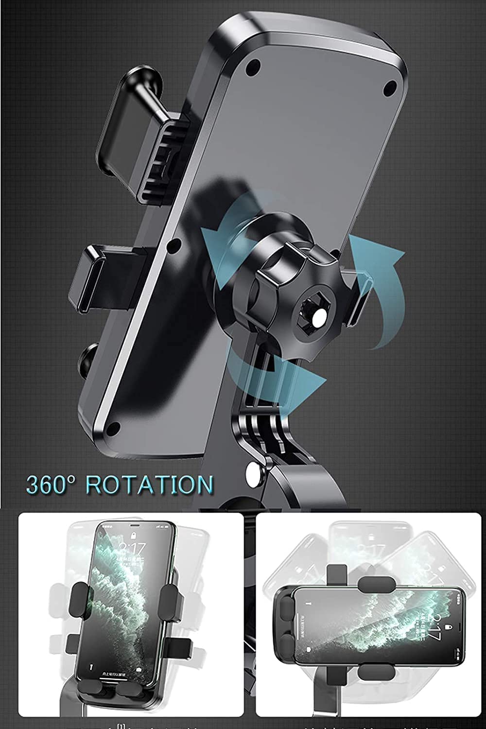 Universal Motorcycle Phone Mount Holder - One Hand Operation, 360° Rotation & Anti-Shake for 4.5