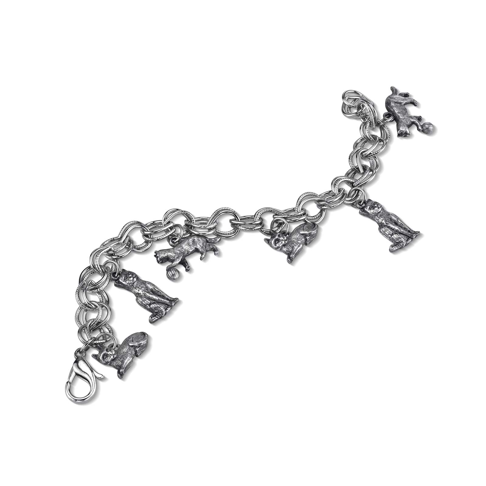 1928 Jewelry Women's Pewter 6 Cat Charm Bracelet - Silver Adjustable Bangle for Cat Lovers - Perfect Gift for Birthdays, Anniversaries & Everyday Wear