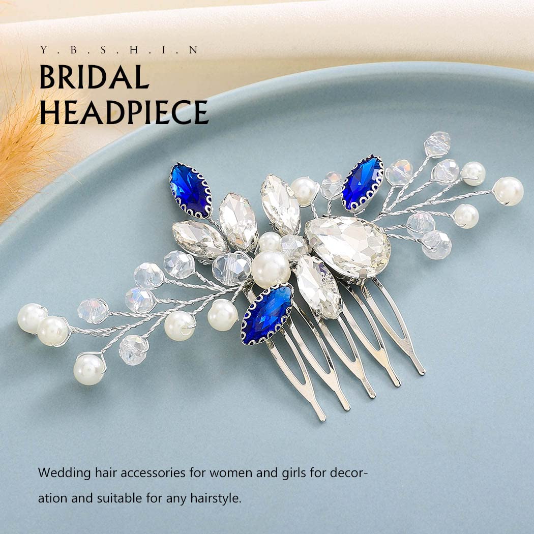 Blue Rhinestone Wedding Hair Comb - Silver Bridal Hair Accessories for Women | Elegant Decorative Hairpiece for Brides, Prom, Formal Events & Special Occasions (Style 3)