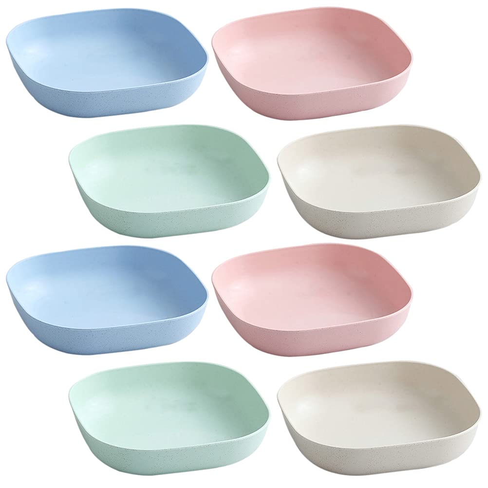 8-Piece Wheat Straw Serving Platter Set - Clear Salad Bowls, Vinegar Dishes & Fruit Plates - Durable Melamine Round Trays for Kitchen, Noodles & Baby Food - Eco-Friendly Wheat Fiber for Home, Party & Outdoor Use