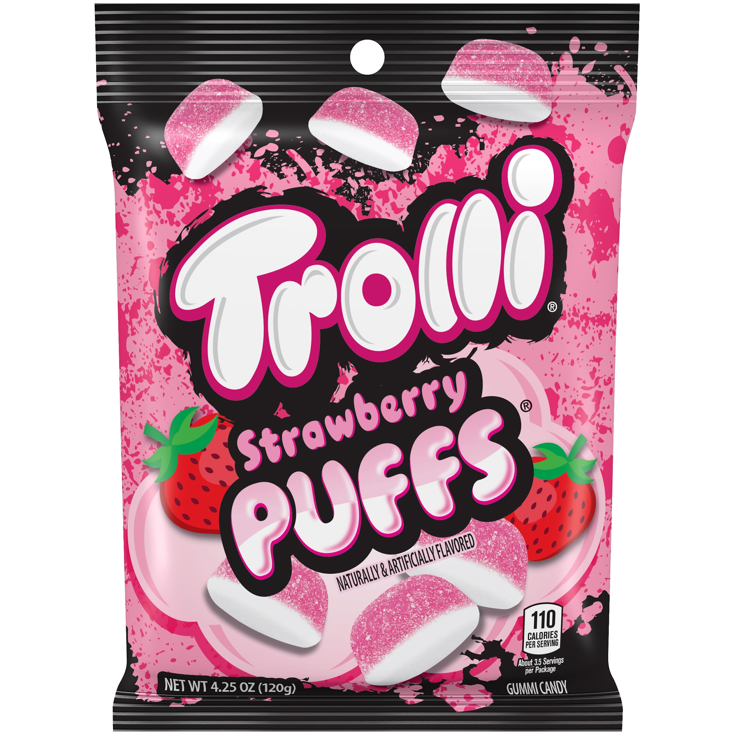 Strawberry Puffs Gummy Candy - 4.25oz Bags (Pack of 3) | Pink Soft Chewy Sweets for Kids, Parties & Movie Snacks