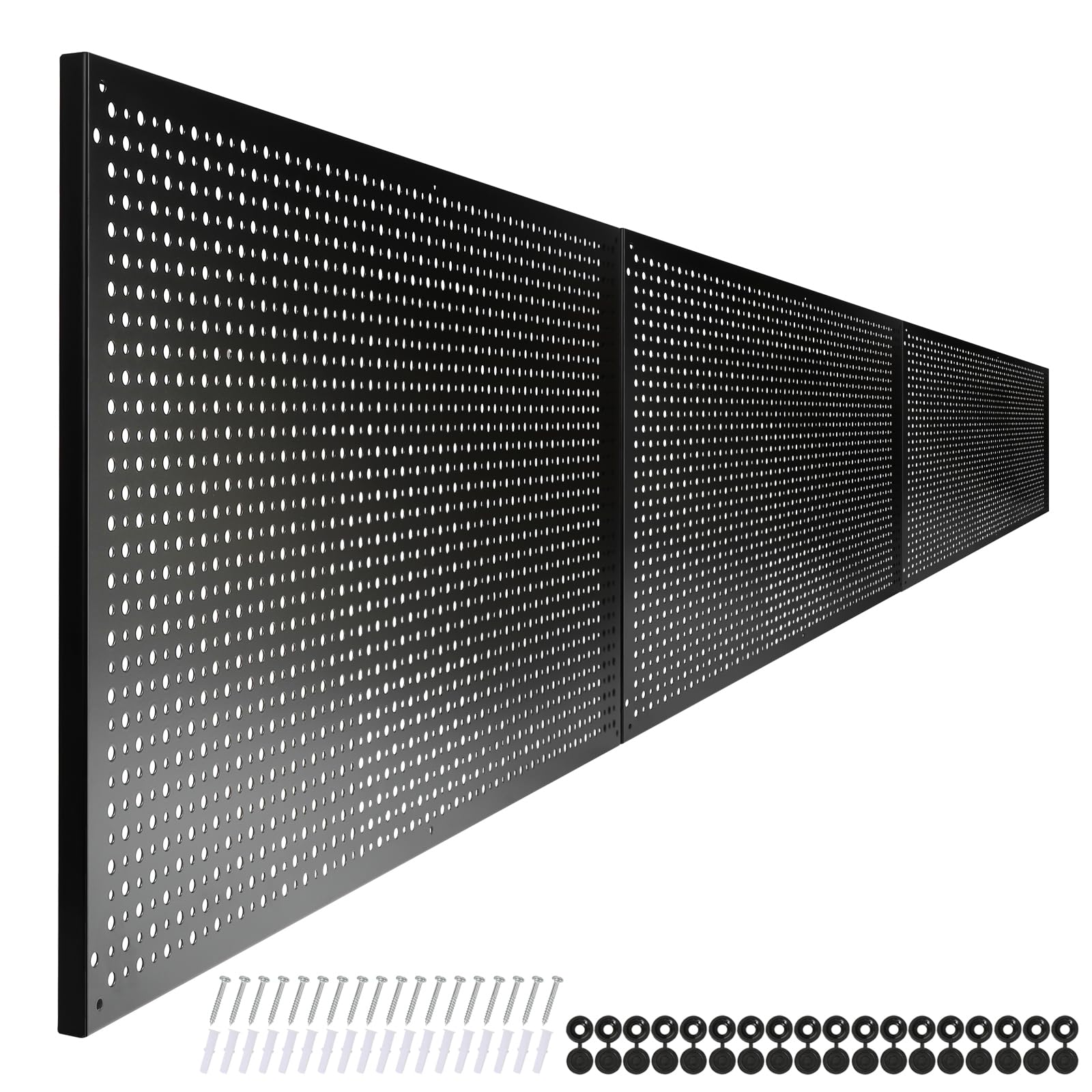 Heavy Duty 16x32 Inch Metal Pegboard for Garage Storage - Black Steel Tool Organization Panel (3 Pack) | Wall Mounted Workshop & Garage Organization Solution