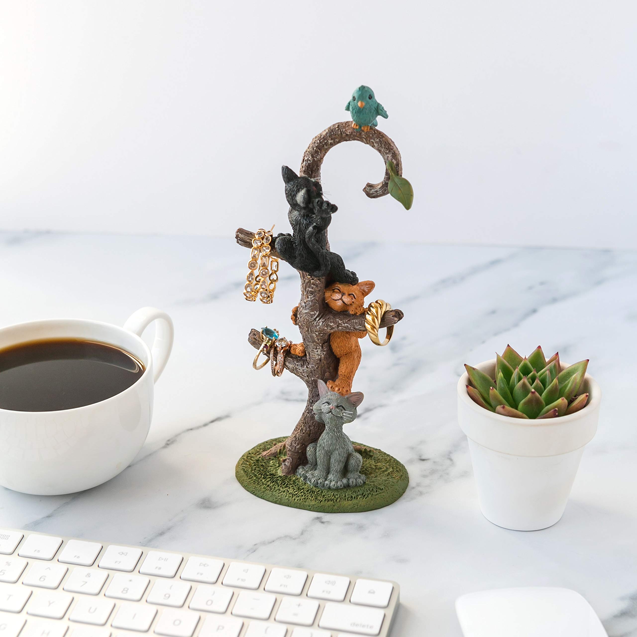 Happy Cat Climbing Tree Ring Holder - Cute Cat Lover Gift for Women & Girls - Home Decor