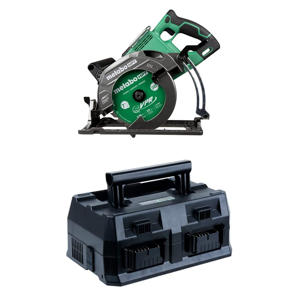 Metabo HPT 36V MultiVolt™ Cordless Rear Handle Circular Saw (Tool Only) with 4-Port Fast Charger - Powerful Cutting for Woodworking, Framing & DIY Projects