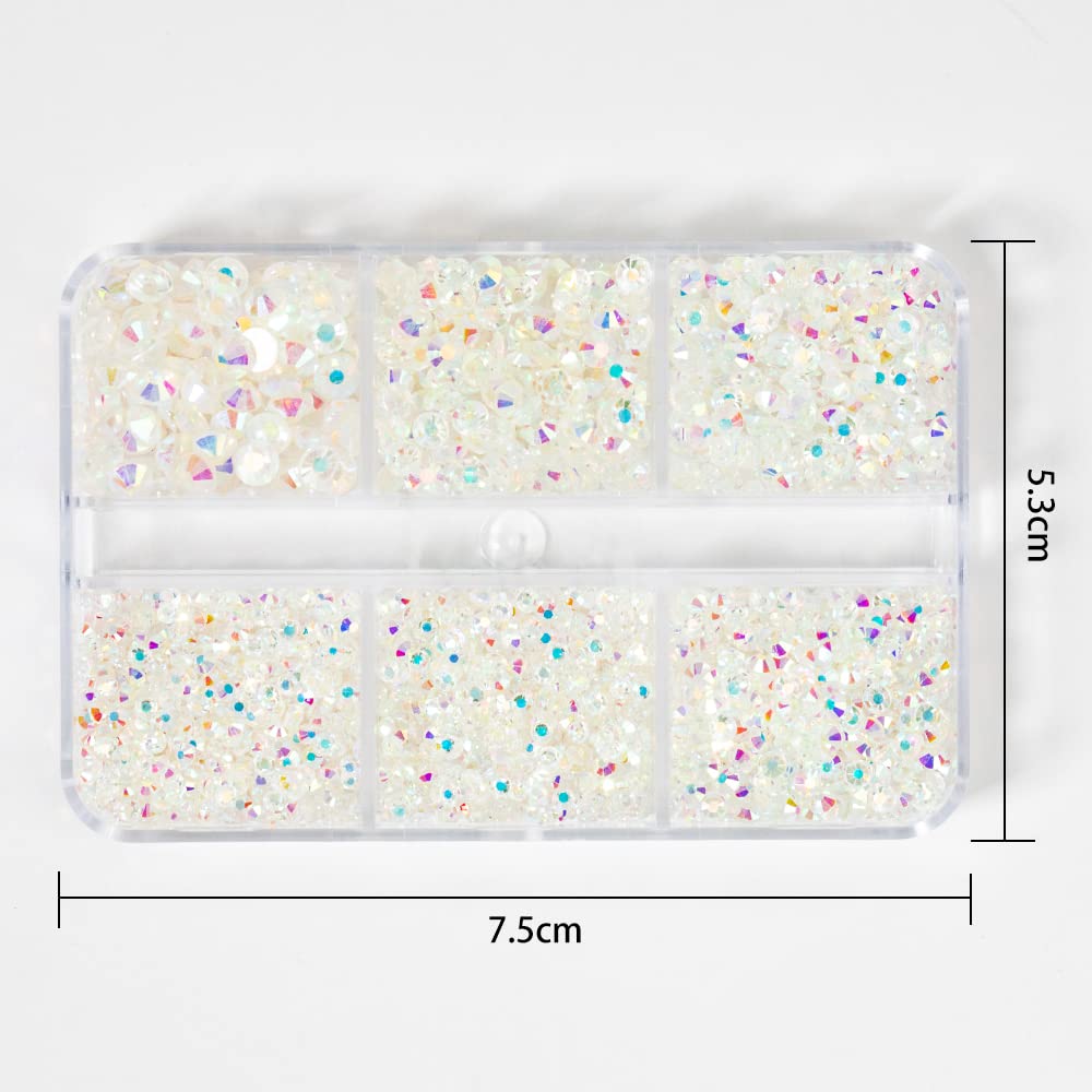 Premium Nail Art Crystal Rhinestone Set - Flat Bottom Round Nails Gemstone Decorations for DIY Manicure & Acrylic Nails (Clear AB) | Perfect for Salon, Home Nail Art, and Party Glam Looks
