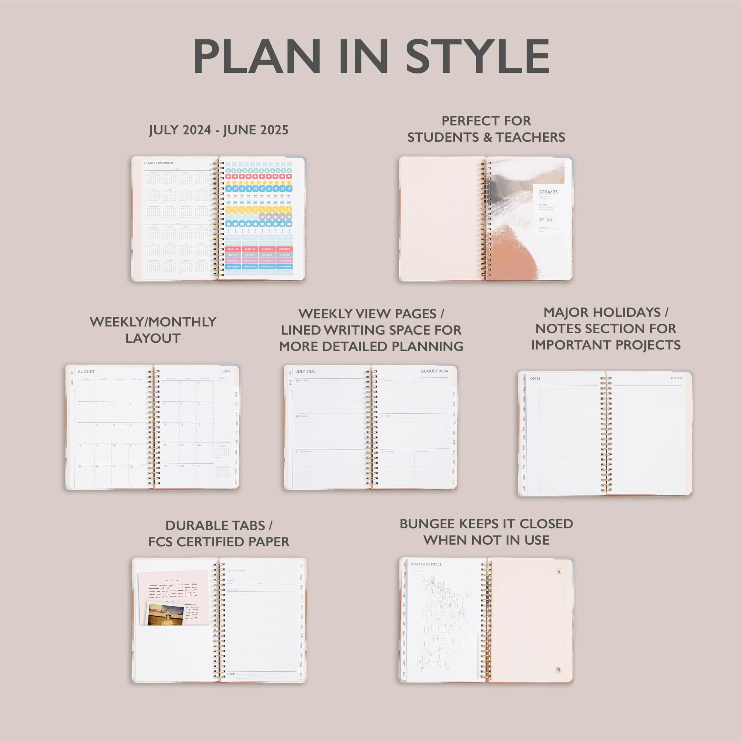 Blue Sky 2024-2025 Academic Planner - Weekly & Monthly Calendar - 5