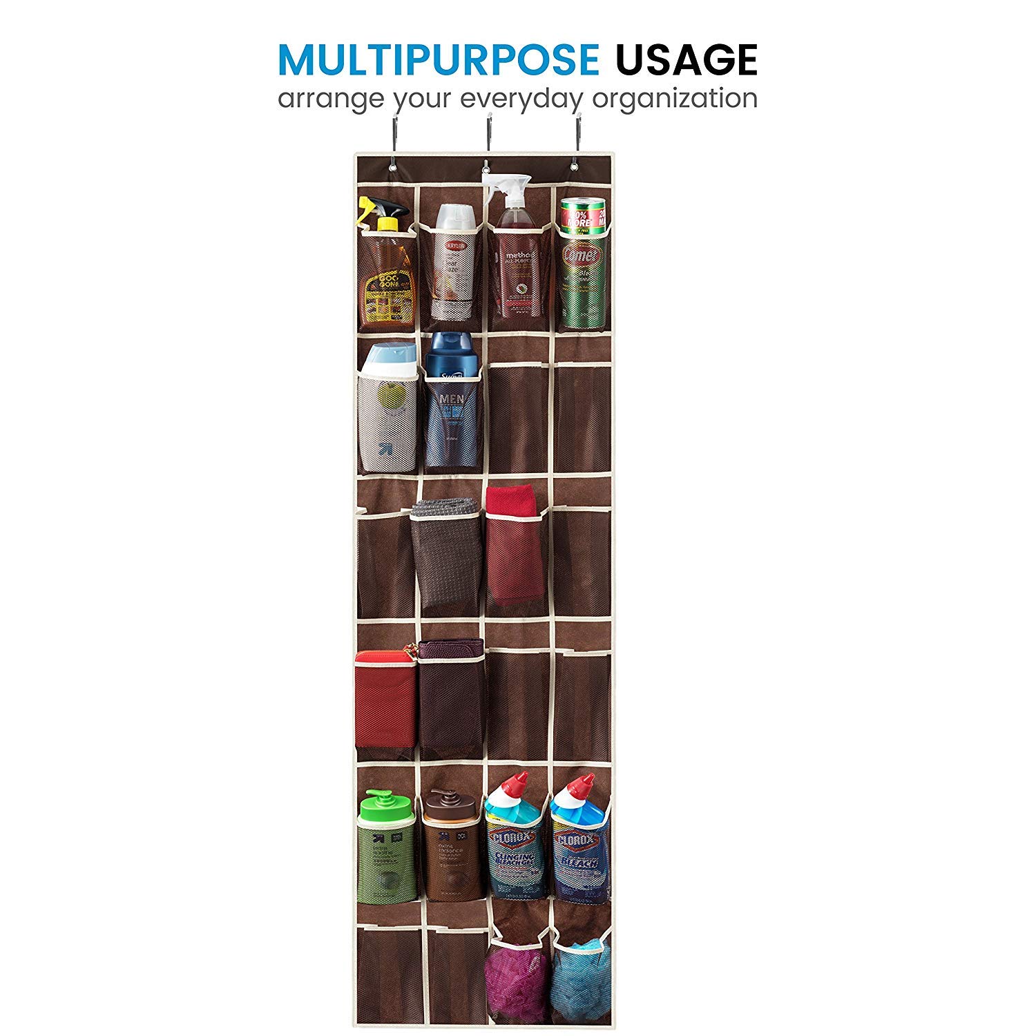 ZOBER Over the Door Shoe Organizer with 24 Mesh Pockets - Space Saving Hanging Storage for Shoes, Towels, Toys & More - Perfect for Closet, Pantry, Dorm Room & Small Space Organization (2 Pack)