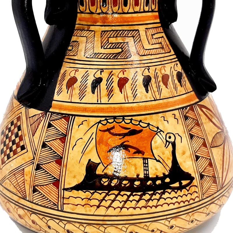 Ancient Greek Pottery Vase 15cm - Handmade Geometric Art Ceramic Vase - Perfect for Home Decor, Wedding Centerpiece & Greek Mythology Lovers Gift