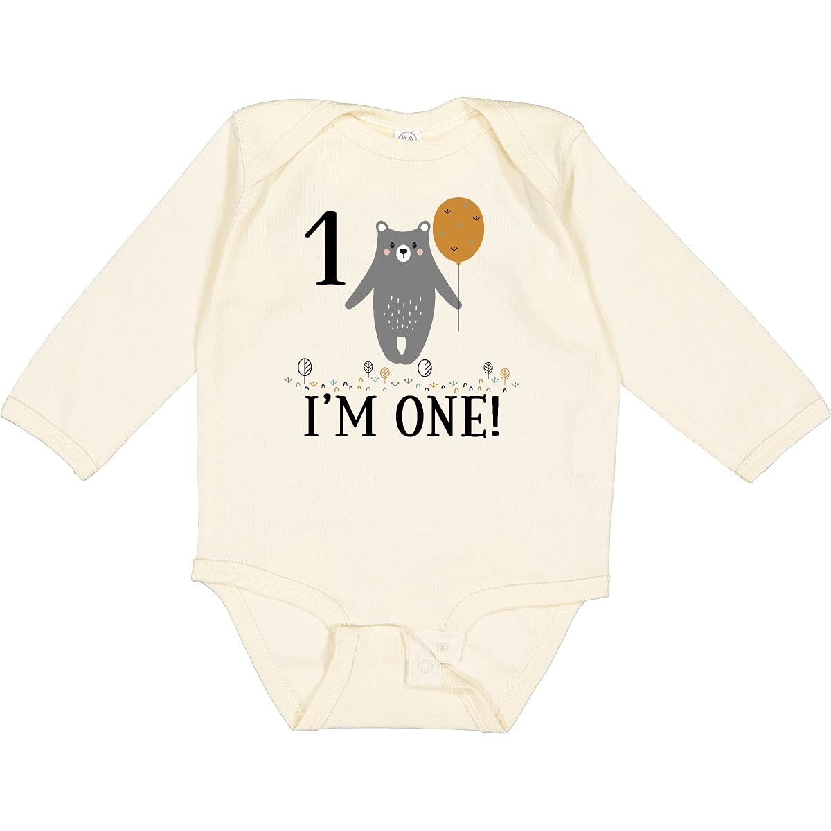 Inktastic 1st Birthday Woodland Bear Baby Bodysuit - Adorable 1 Year Old Long Sleeve Creeper for Boys & Girls - Perfect for Birthday Photos, Family Celebrations & Baby Milestone Outfits