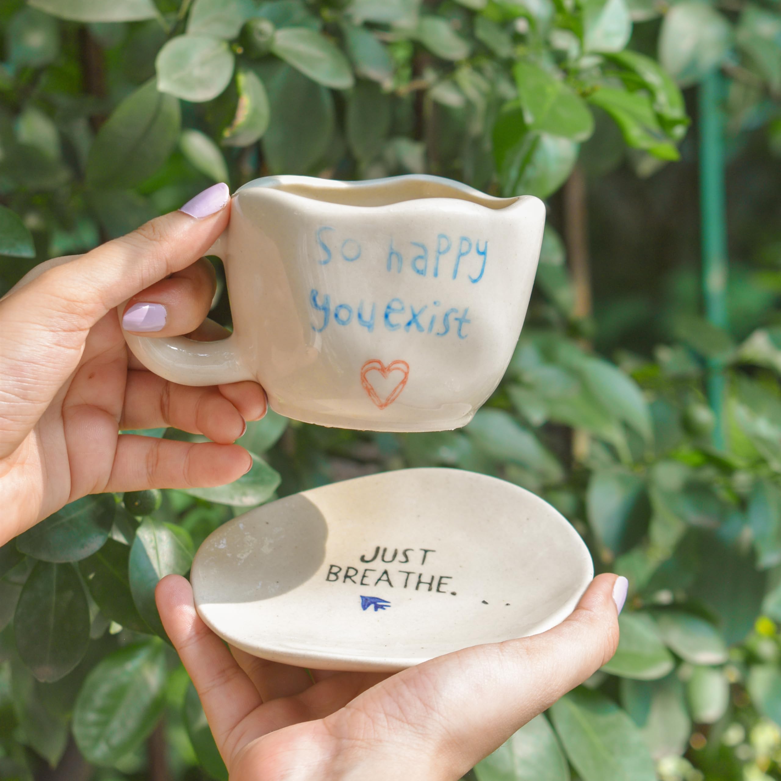 Happy Ceramic Coffee Mug - Handmade Microwave Safe Tea Cup for Best Friend Gift - 200ml Cute Drinking Cup for Coffee, Tea, Milk & Cold Brew - Perfect for Office, Home & Gifts