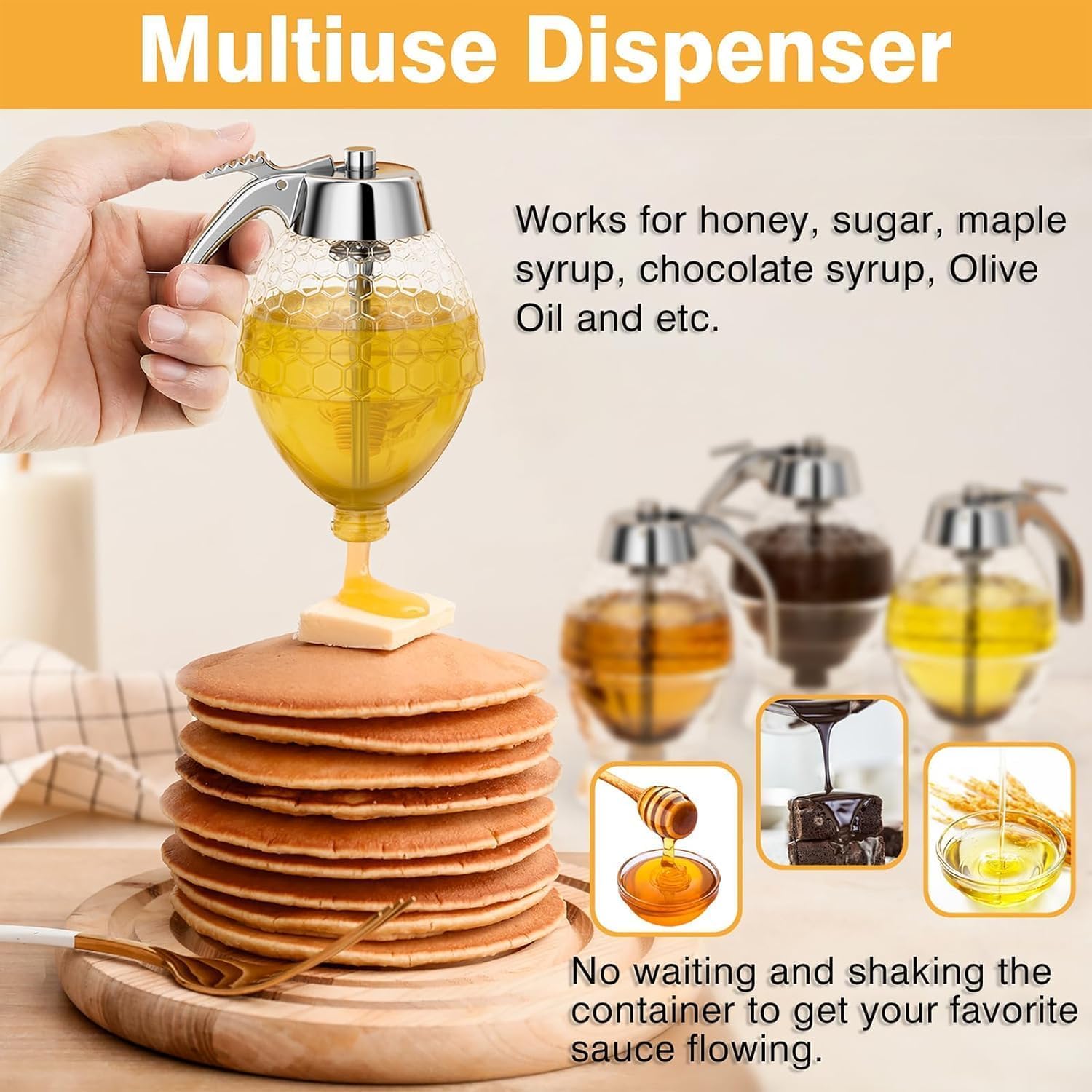 No Drip Glass Honey Dispenser with Stand - 8 oz Honey Comb Shaped Jar for Maple Syrup & Liquid Sweeteners - Perfect for Home Kitchen, Coffee Bar, Breakfast Table & Bee-Themed Decor
