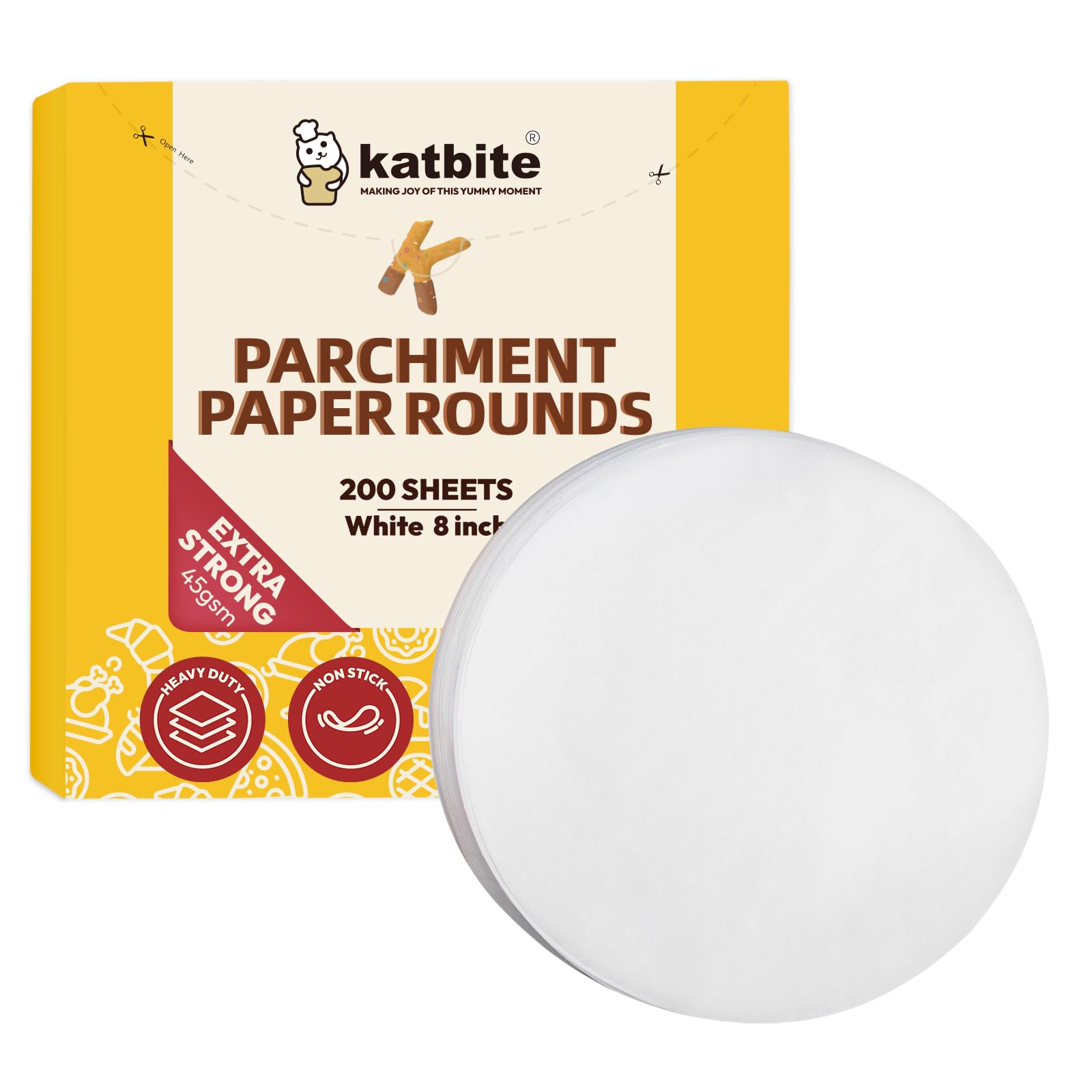 Katbite Heavy Duty Parchment Rounds 8 Inch 200 Pcs - Premium Baking Paper Circles for Cakes, Cookies & Air Fryer - Perfect for Baking, Roasting & Food Prep