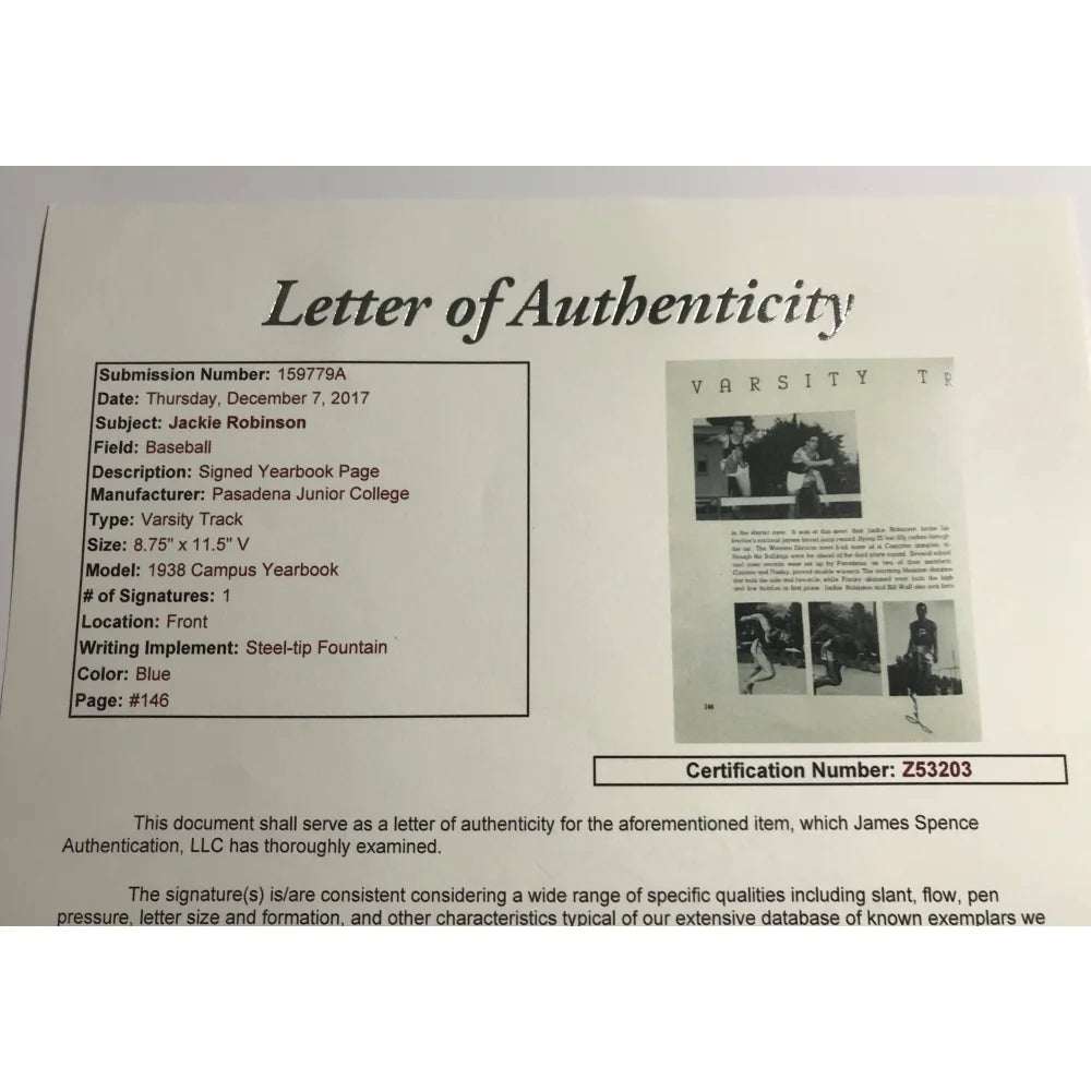 Jackie Robinson Signed Track & Field Yearbook Page with JSA COA - Rare Pre-Dodgers Autograph Memorabilia for Sports Collectors & Baseball Fans