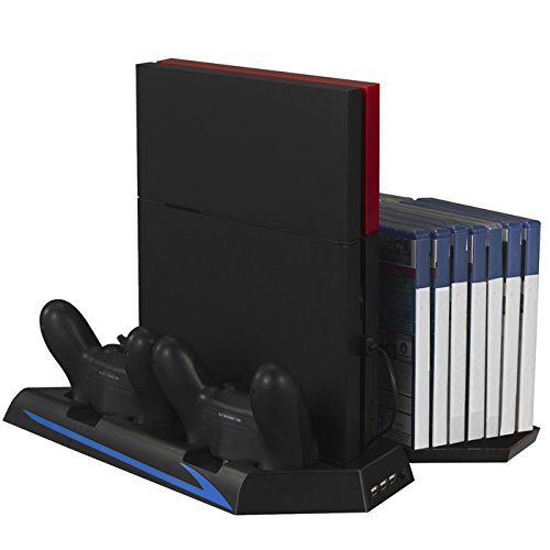 YOTOSAN 3rd Gen PS4 Vertical Charging Stand with Cooling Fan, USB Hub, Dual Charger Ports & Game Disc Slot - Perfect for Gaming Setups & Organized Playstation 4 Accessories