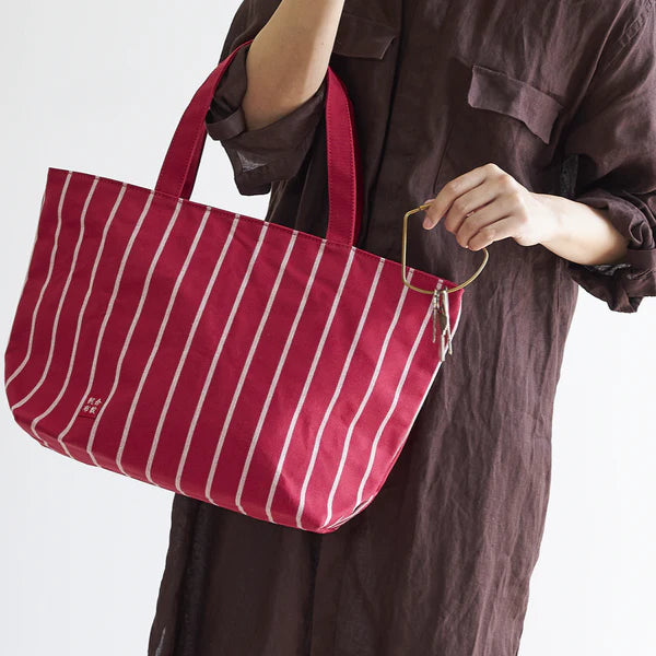 Kurashiki Hampu Japanese Canvas Tote Bag - Navy Blue Striped Pattern with Zipper | Stylish & Durable for Work, Travel & Shopping