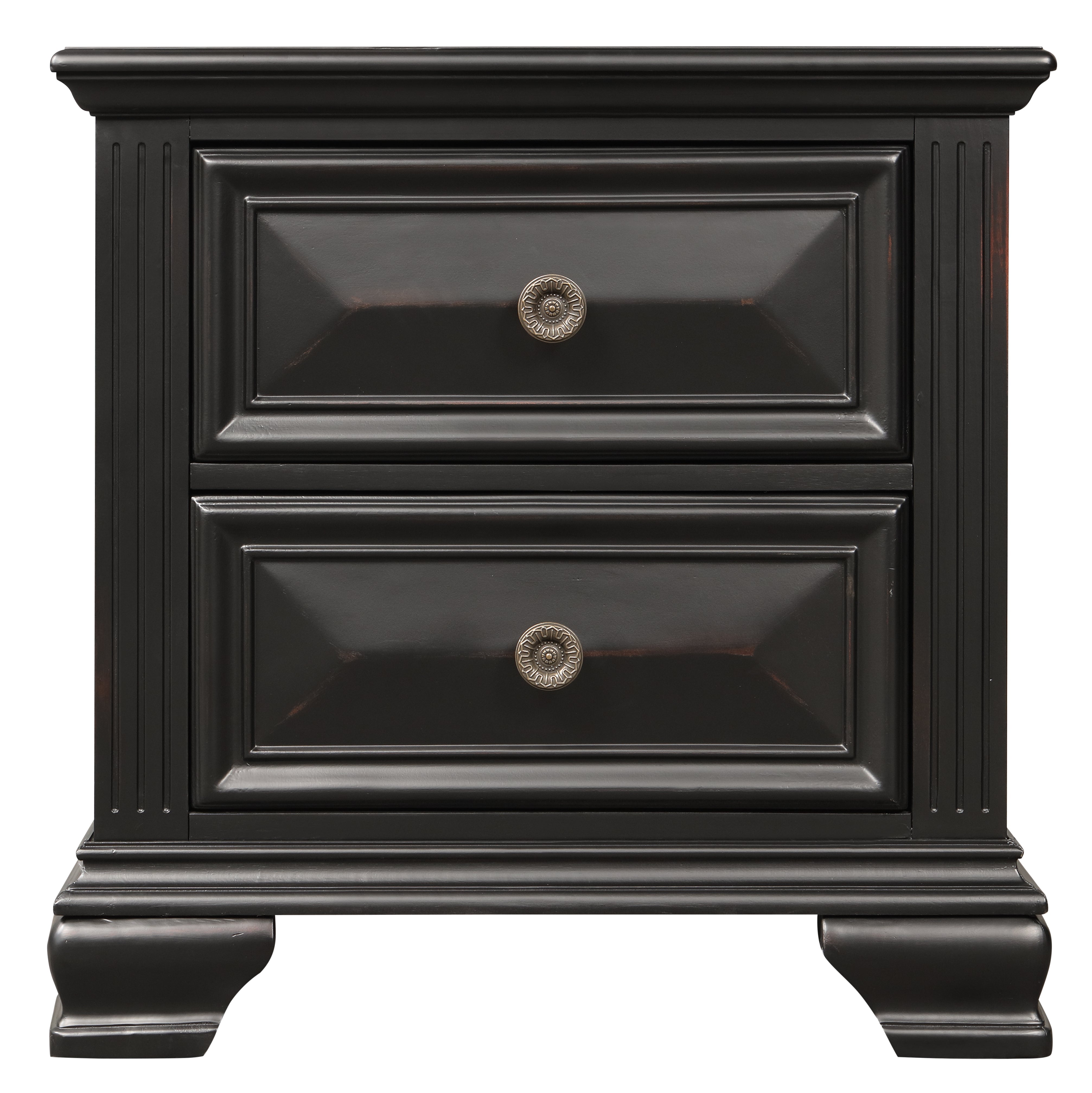 Vintage Black 2-Drawer Nightstand - Solid Wood Bedside Table for Bedroom, Living Room & Guest Room - Classic Storage Cabinet with Smooth Gliding Drawers