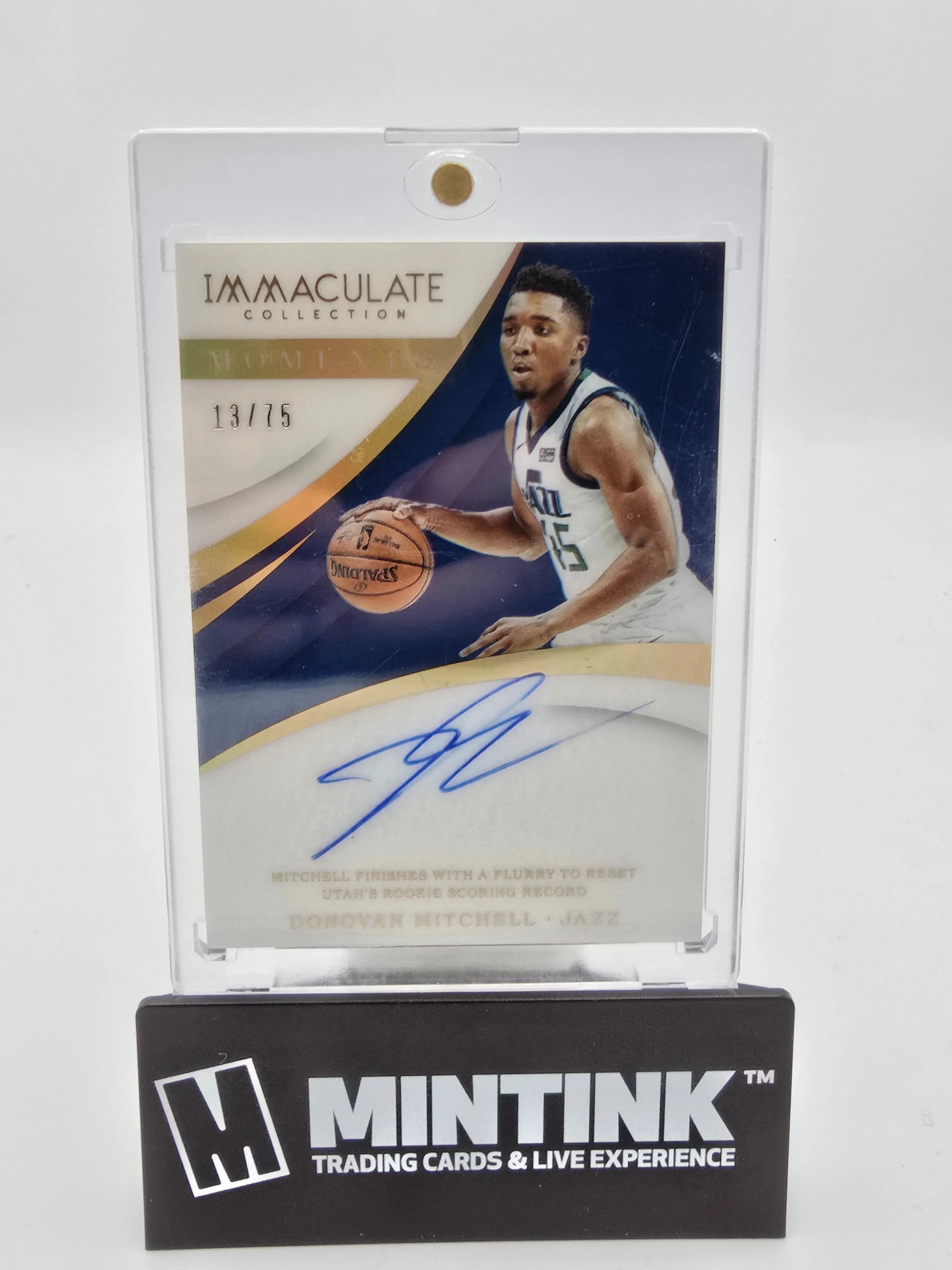 2017-18 Panini Immaculate Basketball Donovan Mitchell Gold Foil Moments Auto Card 13/75 - NBA Collectible Memorabilia for Display & Investment