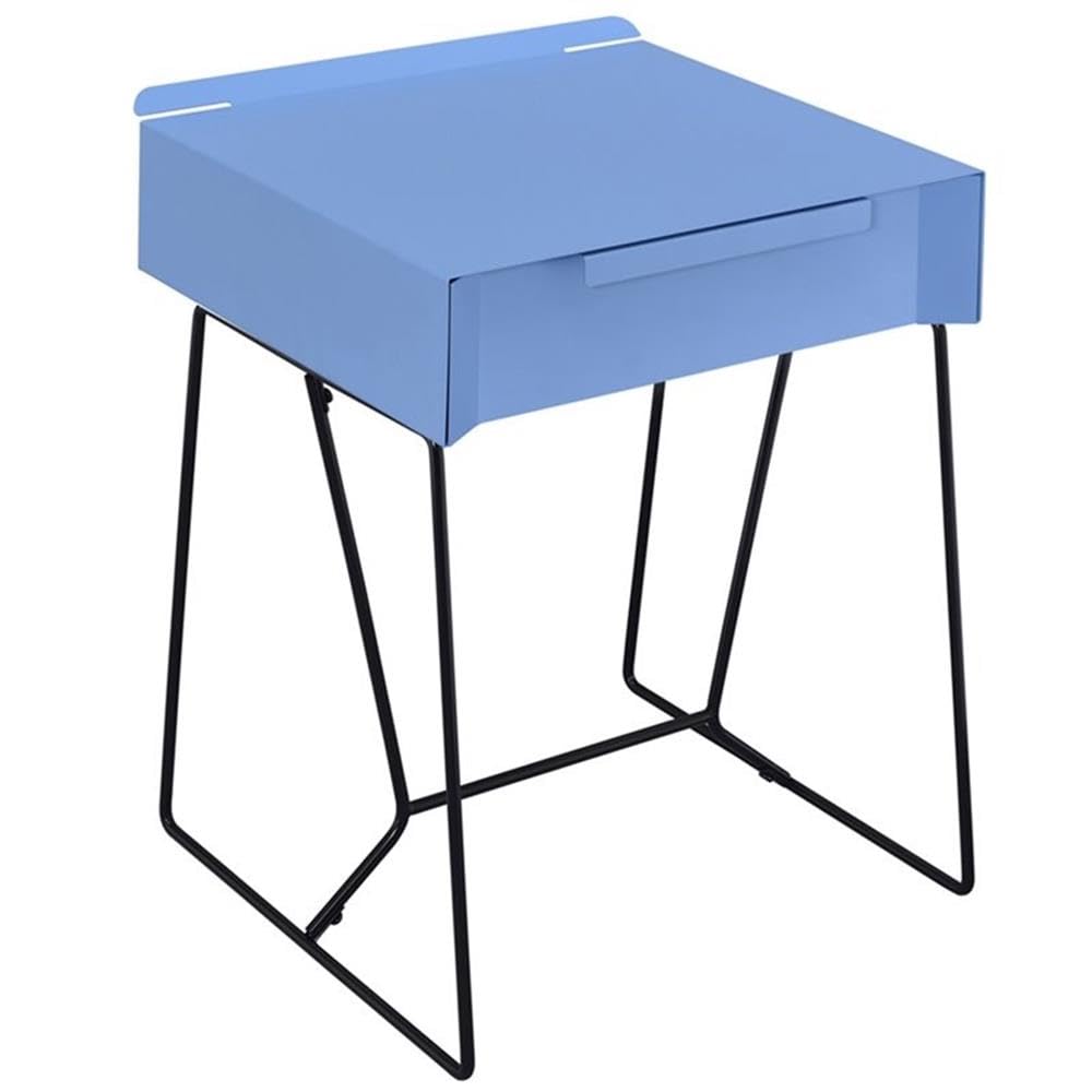 BOWERY HILL Modern Blue Metal Nightstand with 1 Drawer - Perfect for Bedroom, Living Room & Office Side Table