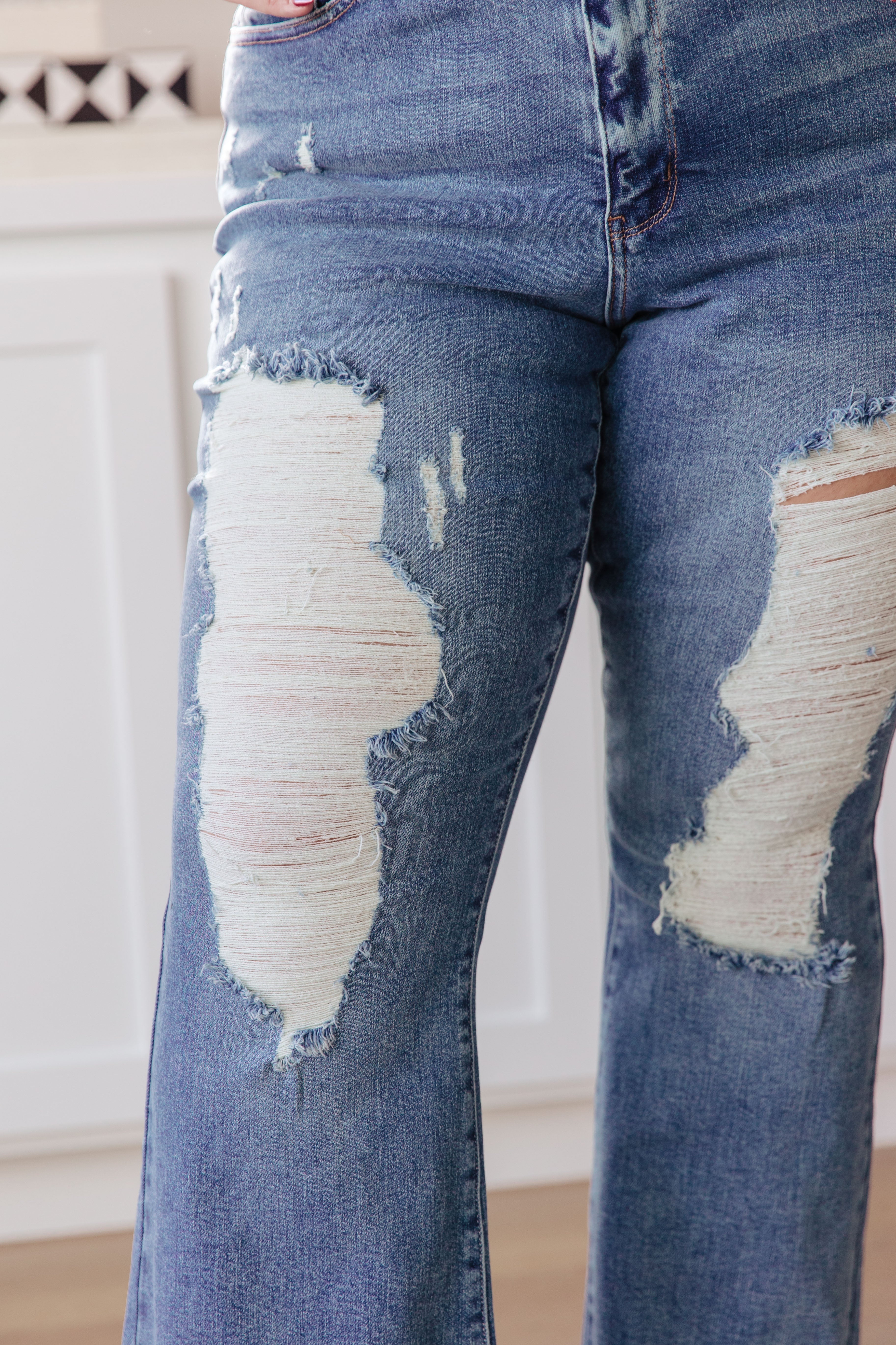 Judy Blue Kiana High Rise Heavy Destroy Flare Jeans for Women | Vintage Distressed Denim Pants | Perfect for Casual Wear, Date Night & Street Style Outfits