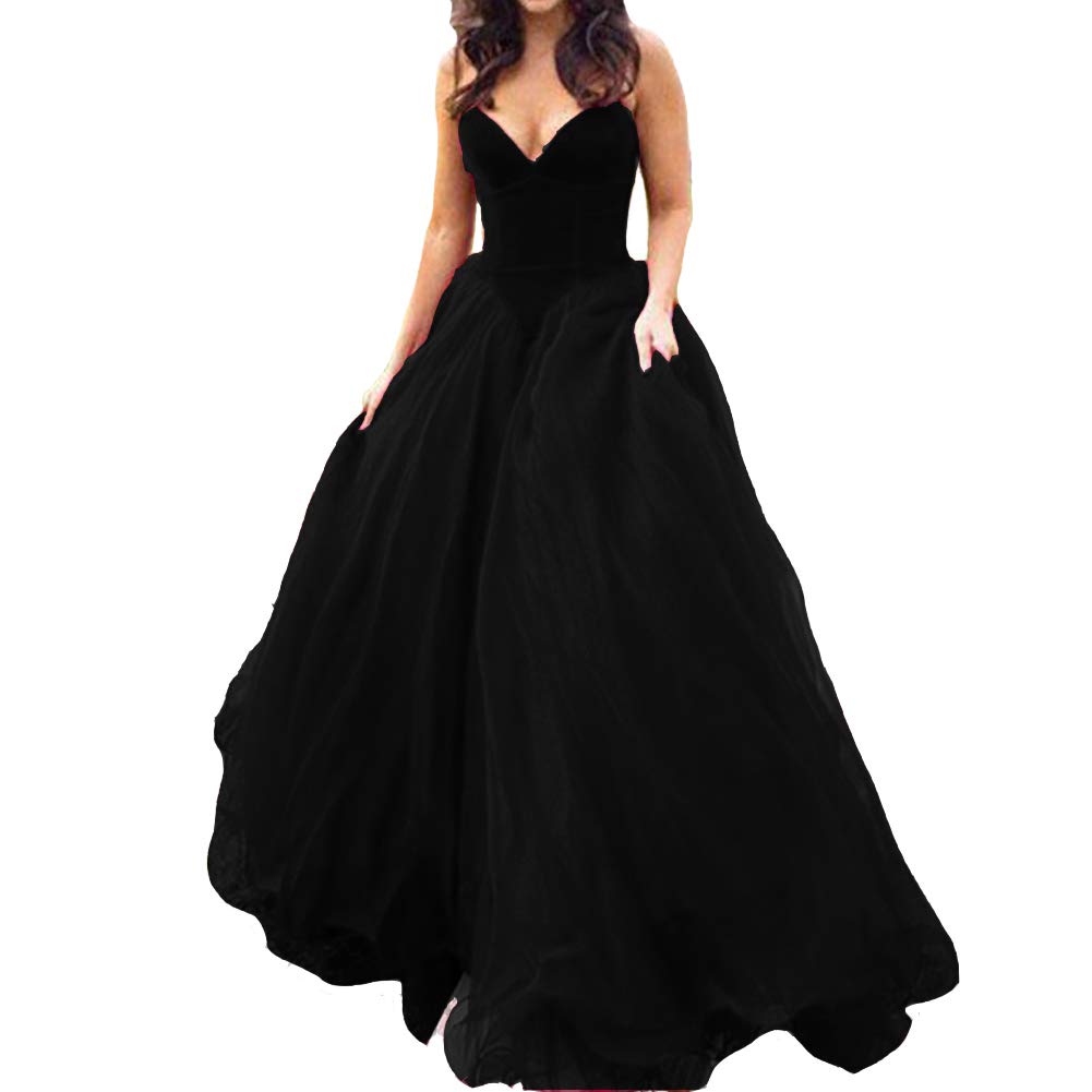 Lemai V Neck Velvet and Tulle Long Ball Gown Corset Formal Evening Prom Dresses for Women - Elegant Plus Size Wedding Guest Dress, Homecoming, Black Tie Events & Special Occasions