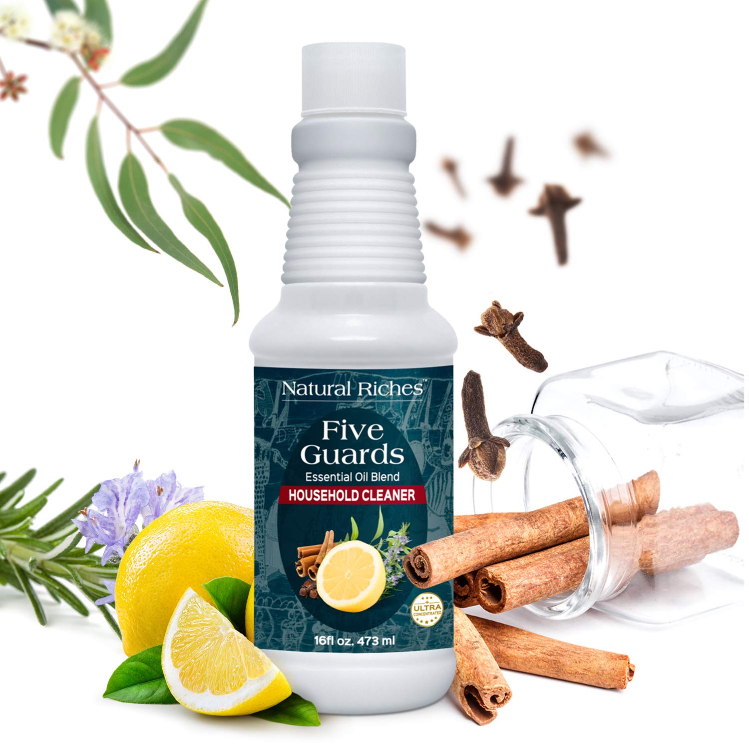 Natural Riches Five Guards Essential Oil Blend Household Cleaner Concentrate - 16 fl oz | All-Purpose Disinfectant for Kitchen, Bathroom & Floors | Inspired by French Thieves' Tales