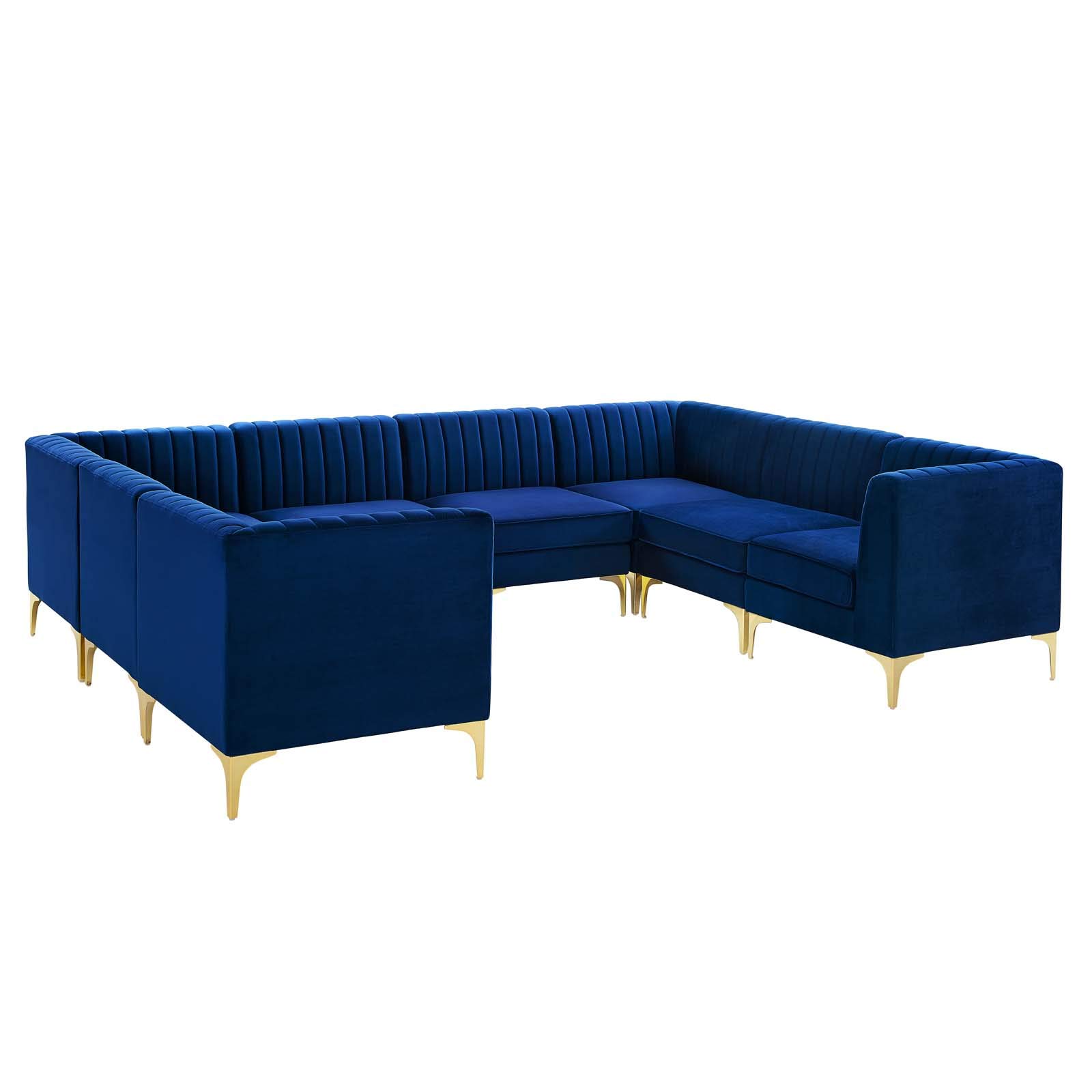 Modway Triumph Channel Tufted Performance Velvet 8-Piece Sectional Sofa in Navy Blue | Luxurious Velvet Upholstery for Living Room, Lounge & Entertainment Spaces