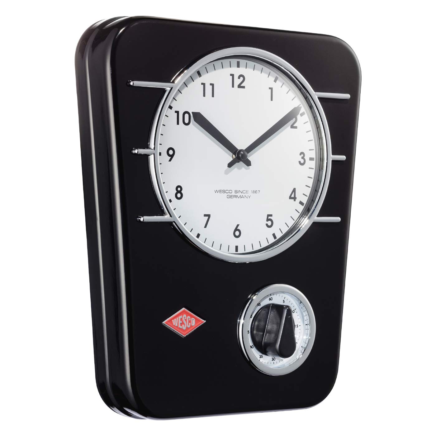 Wesco Kitchen Wall Clock - Silent Non-Ticking, Battery Operated, 12 Inch Round Black Clock for Home, Office & Restaurant Decor | Perfect for Cooking, Dining & Time Management