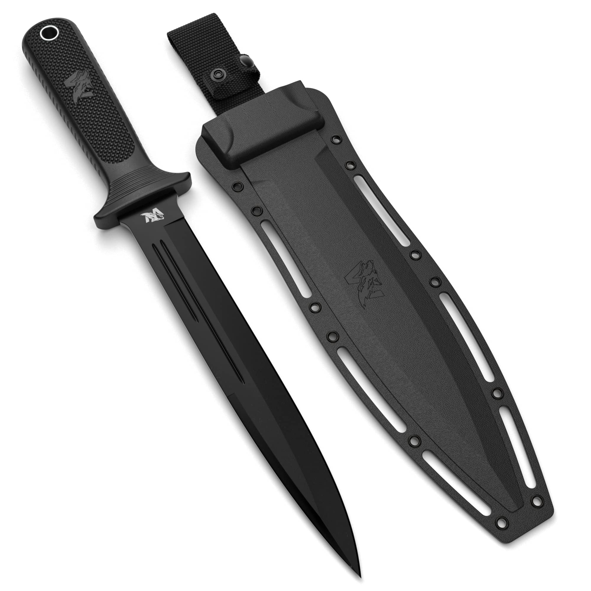 D2 Steel Fixed Blade Hunting Knife with Sheath - Large Survival Knife with Non-Slip TPE Handle & Full Tang Design - Outdoor Camping, Hunting, Bushcraft Essential Tool