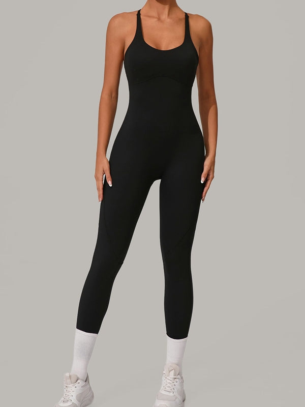 ZASUWA Women's Sexy Cross Back Push Up Jumpsuit - Stretchy Bodycon Romper for Date Night & Club Wear