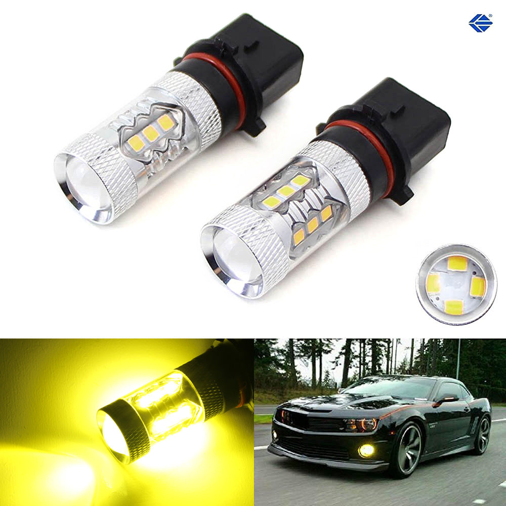 2-Pack 3000K Yellow High Power P13W LED Bulbs - Bright DRL & Fog Light Replacement - Perfect for Daytime Running Lights, Fog Lamps in Cars, Trucks, SUVs - Enhance Visibility in Rain, Snow & Low Light Conditions