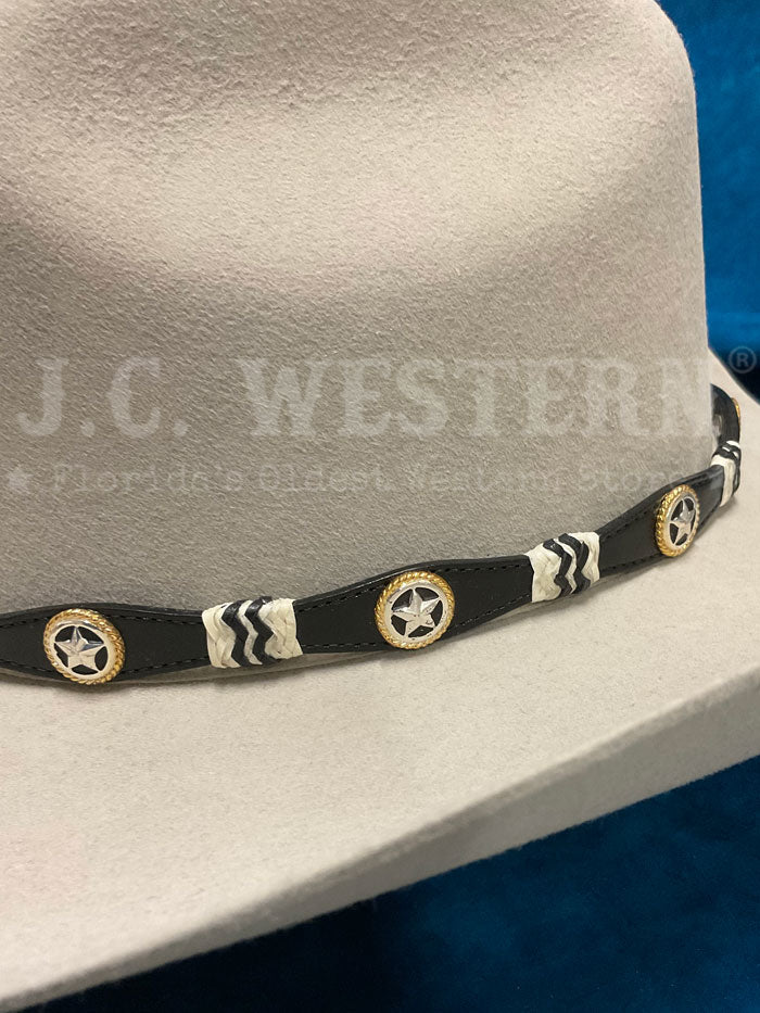 Fashionwest LC 26 2 BLK Stars Leather Hatband for Cowboy Hats - Black Western Style Hat Band for Men & Women - Perfect for Rodeo, Country Music Festivals and Western Fashion