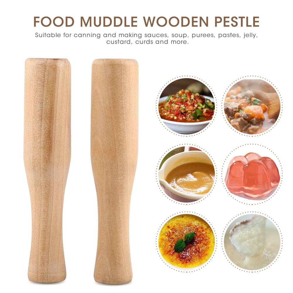 2Pcs Wooden Pestle and Mortar Set - Food Grinding Rod for Sauces, Soup, Purees, Pastes, Jelly, Drinks & Cocktails - Perfect for Bar Tools, Kitchen Accessories & Homemade Recipes