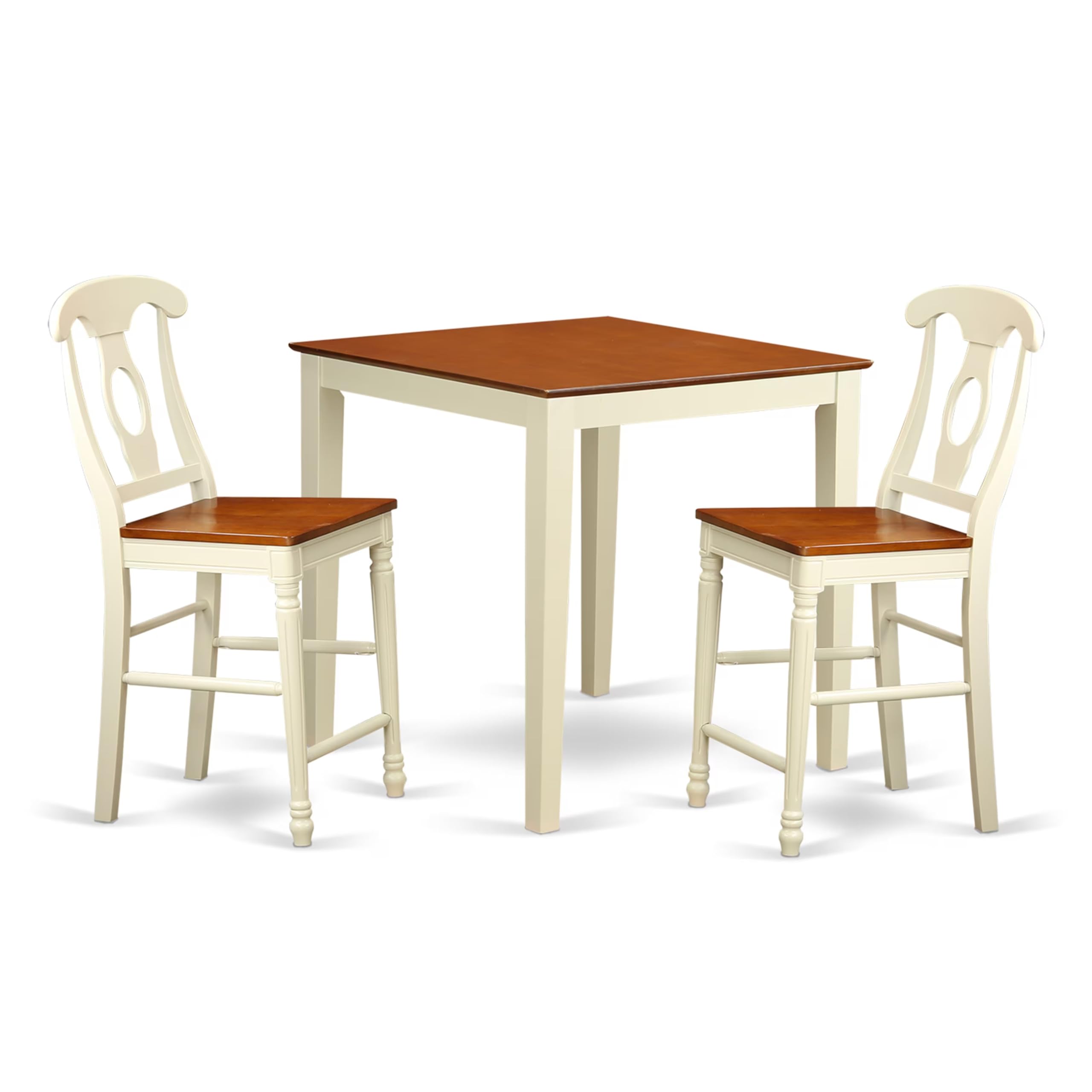 East West Furniture VNKE3-WHI-W 3-Piece Kitchen Counter Set - 36x36 Inch Square Dining Table & 2 Chairs, Buttermilk & Cherry Finish - Space-Saving Solution for Small Kitchens, Apartments & Breakfast Nooks