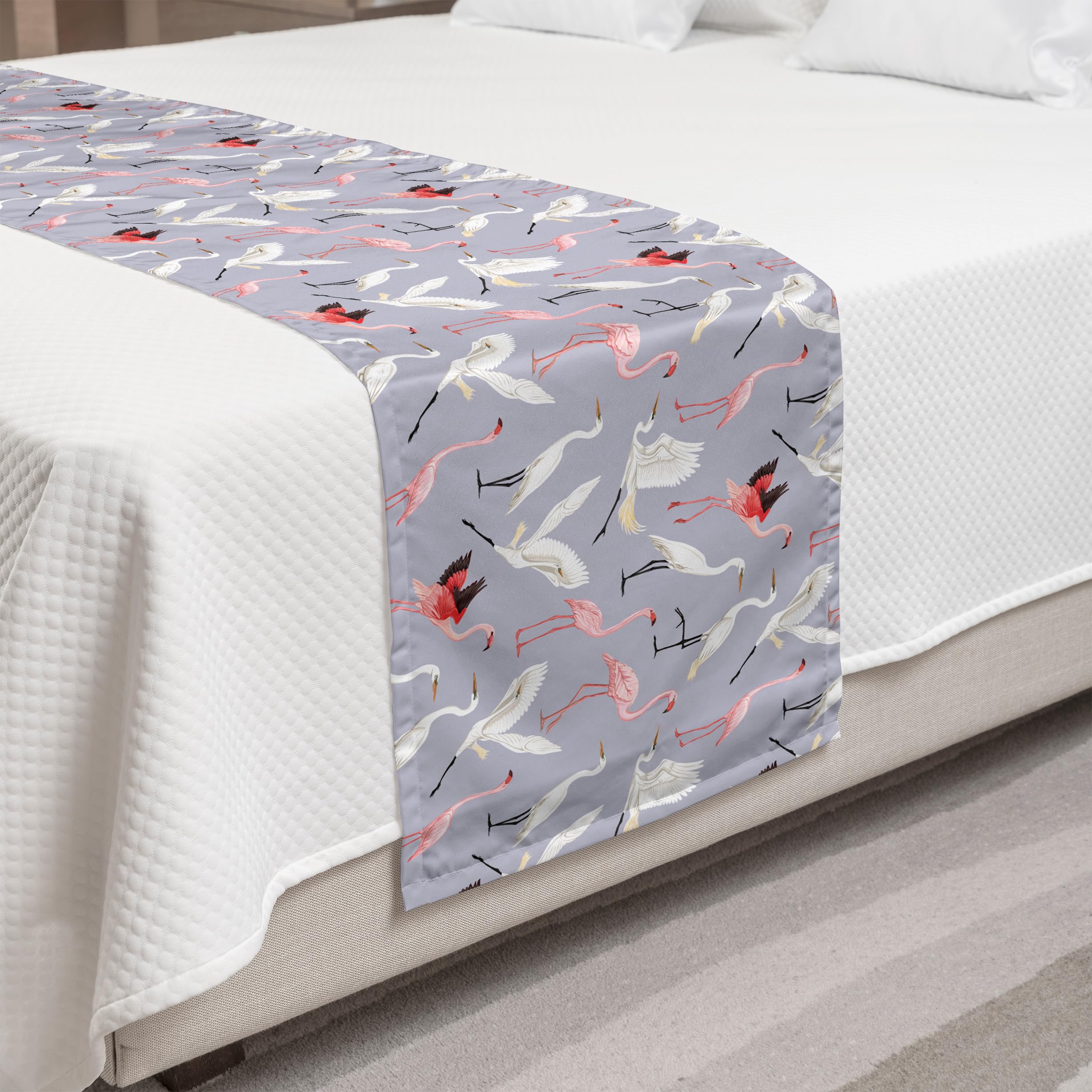 Ambesonne Flamingo Bed Runner - Tropical Birds Flying Nature Design on Pale Tone Backdrop, Decorative Accent Bedding Scarf for King Size Beds | Perfect for Hotels, Homes & Guestrooms in Mauve Multicolor | Adds Elegance to Bedroom Decor