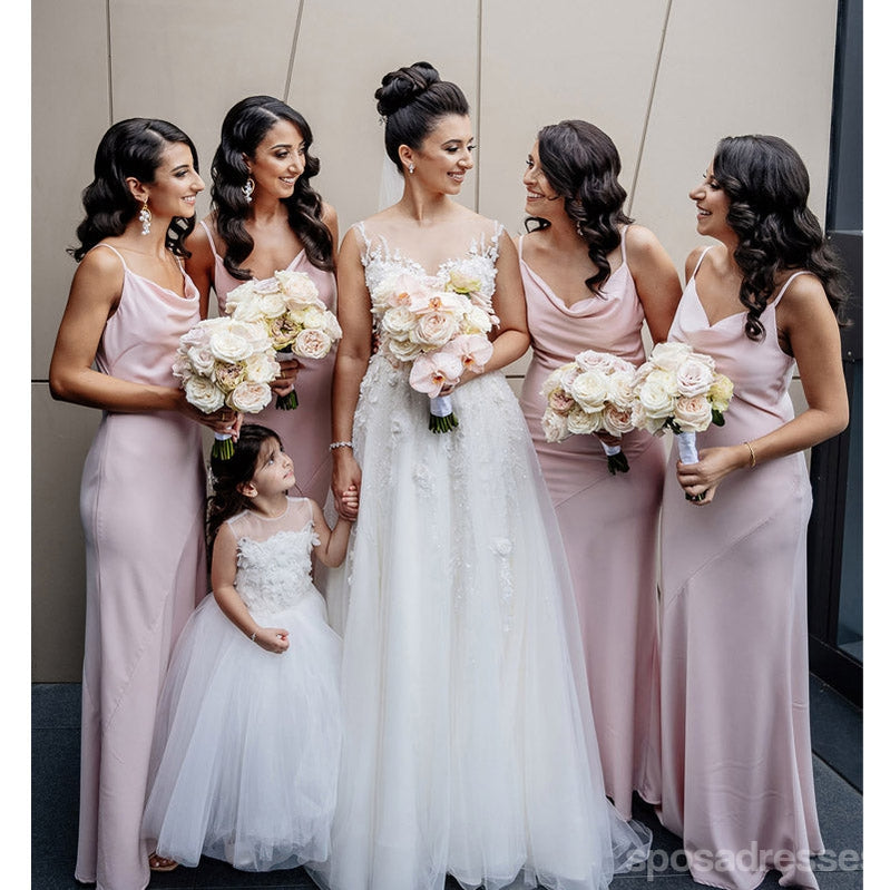 Elegant Pink Mermaid Spaghetti Straps Maxi Long Wedding Guest Bridesmaid Dresses WG1719 | Formal Evening Gowns for Prom, Party & Special Occasions