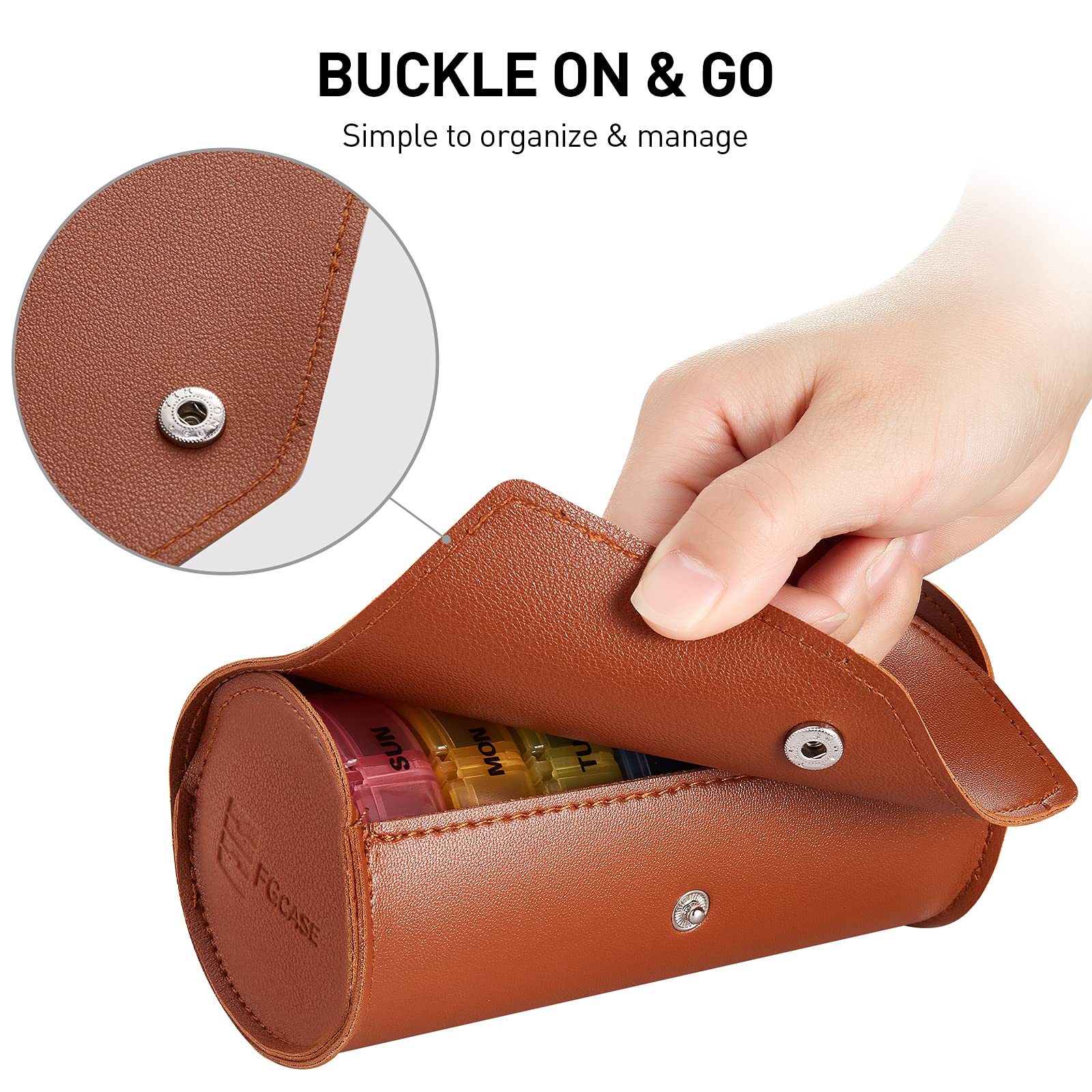 Large 7-Day AM/PM Pill Organizer with PU Case - Weekly Medicine Box for 2 Times Daily Medication (Rainbow Brown) | Perfect for Travel, Work & Home Use