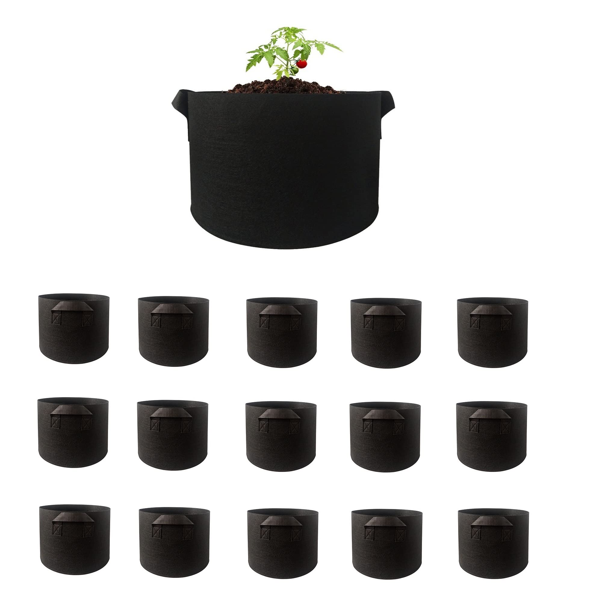 15-Pack 3 Gallon Aeration Fabric Grow Bags for Vegetables, Flowers & Plants - Breathable Pots with Handles for Indoor/Outdoor Gardening, Balcony & Raised Bed Planting