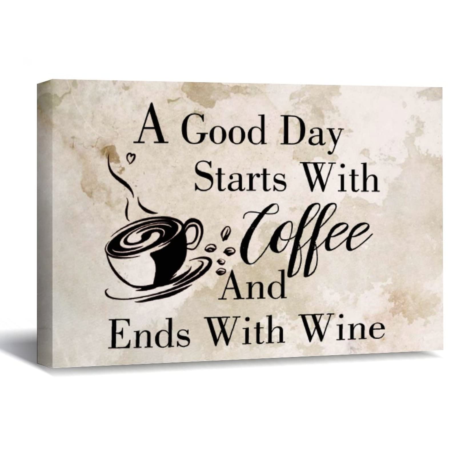 Premium Canvas Wall Art - 'A Good Day Starts With Coffee & Ends With Wine' Framed Oil Painting Print - 12x16 Inch Home Decor for Living Room, Bedroom & Office