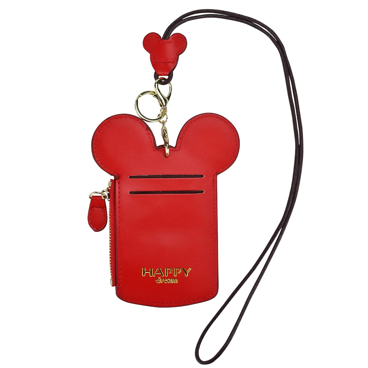 BUUFAN Stylish Red PU Leather Student ID Card Holder Lanyard Neck Pouch with Coin Wallet - Travel Essentials for Students, Women, Kids & Teens - Perfect for School, Work, Travel & Daily Use