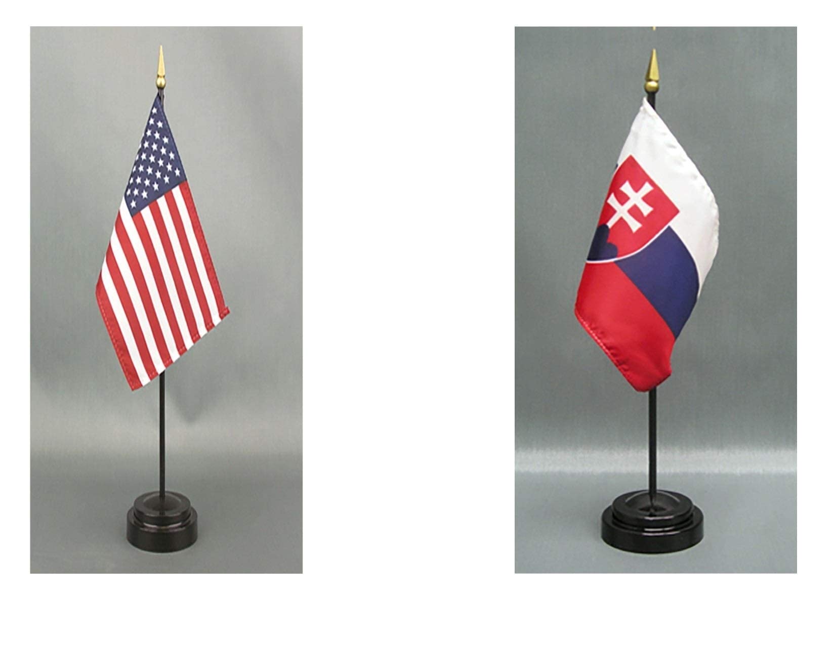 American Made Slovakia Desk Flag Set - 4x6 Inch Rayon Office Desk & Hand Waving Table Flags with 2 Stands (USA & Slovakia Flags) - Perfect for Office Decor, International Events & Patriotic Displays