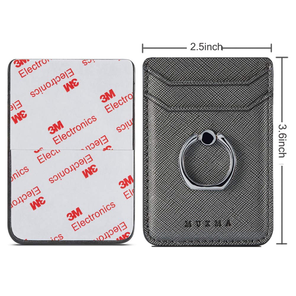 Phone Card Holder with Ring Grip - Adhesive Stick-on Credit Card Wallet Pocket for iPhone, Android & Smartphones (Gun Metal) | Perfect for Hands-Free Shopping, Travel & Daily Essentials