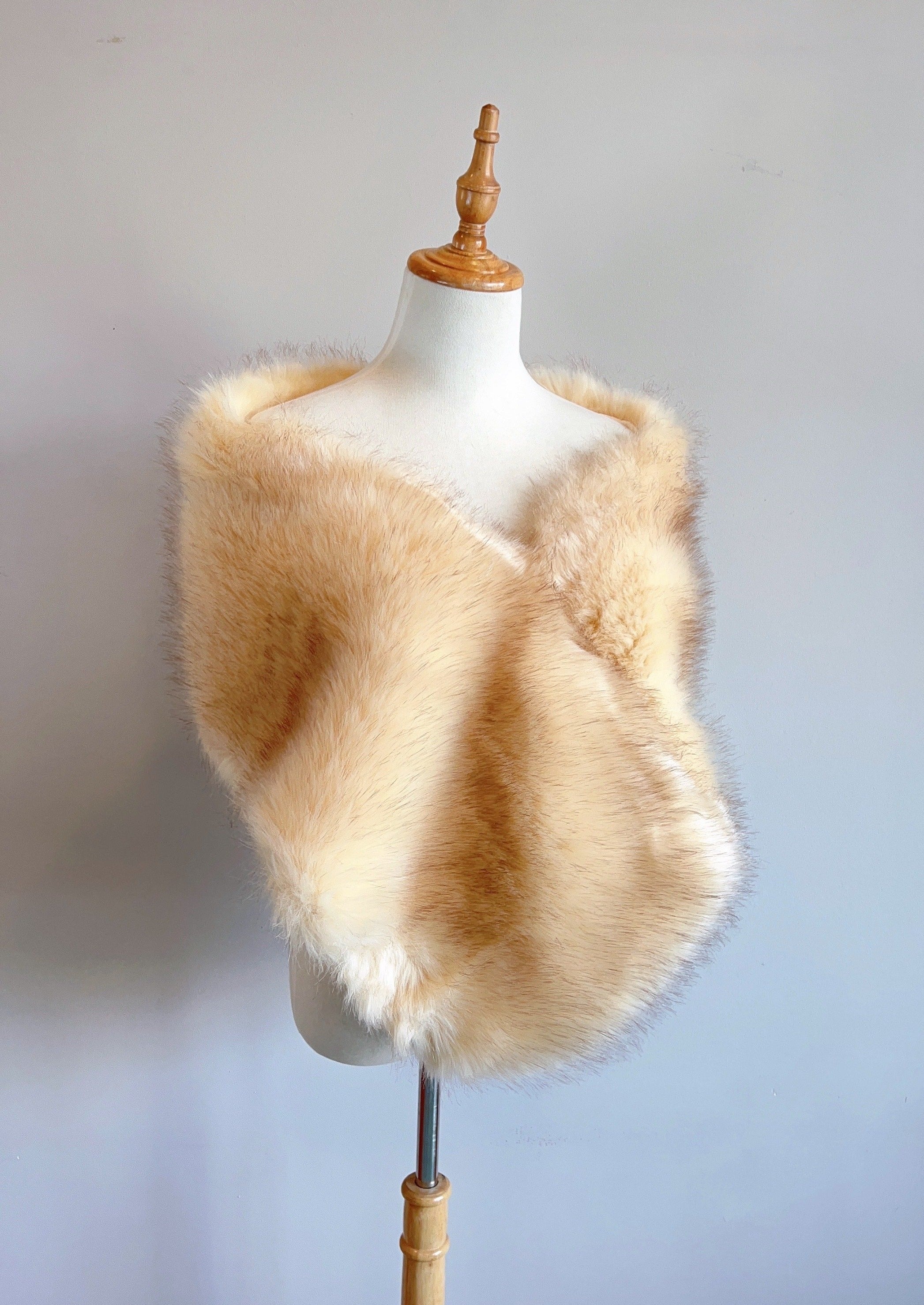 Luxury Champagne Fur Shawl Wrap - Elegant Lilian Cha03 Design for Women | Perfect for Weddings, Parties & Evening Events